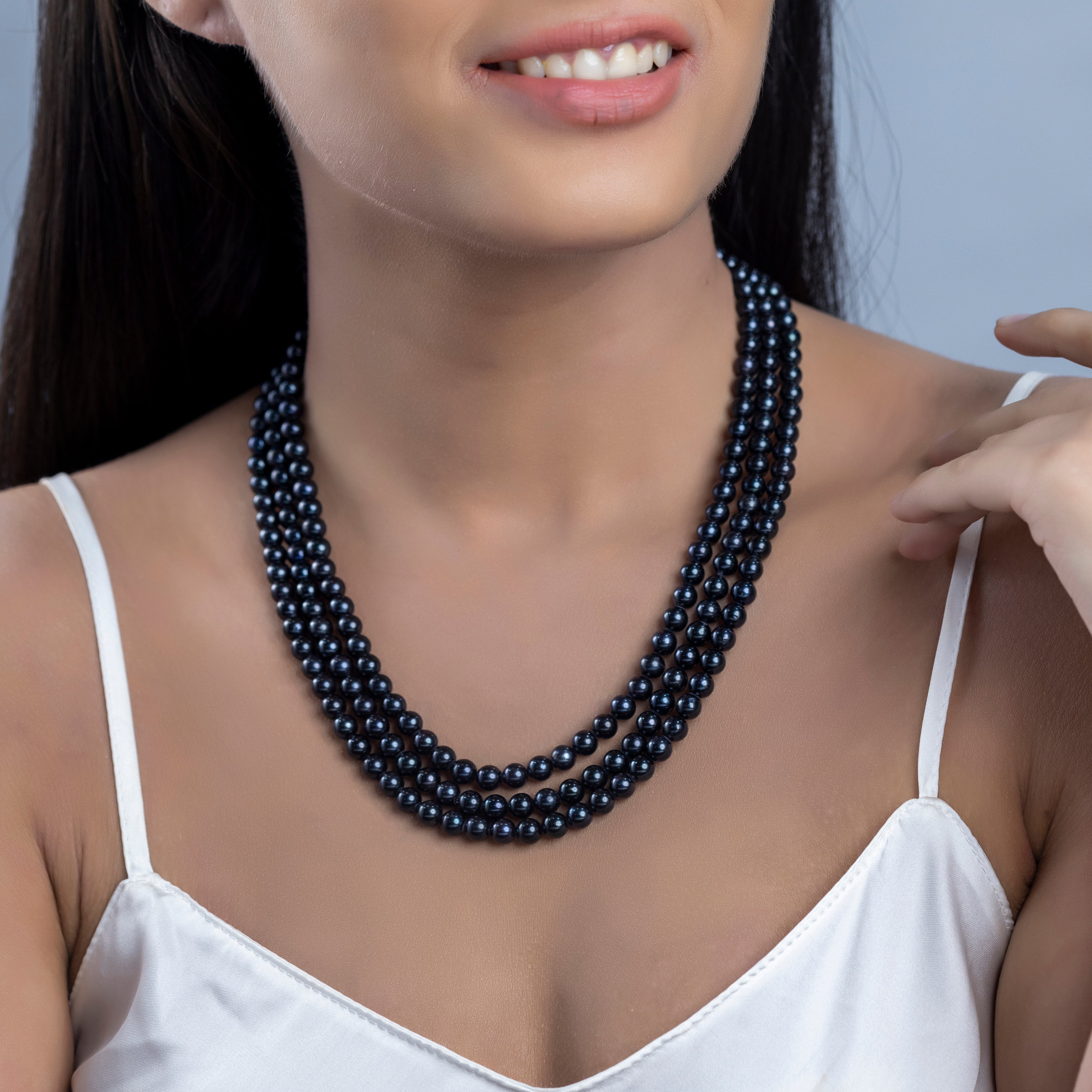 Freshwater BLACK 3 LINE Pearl Necklace