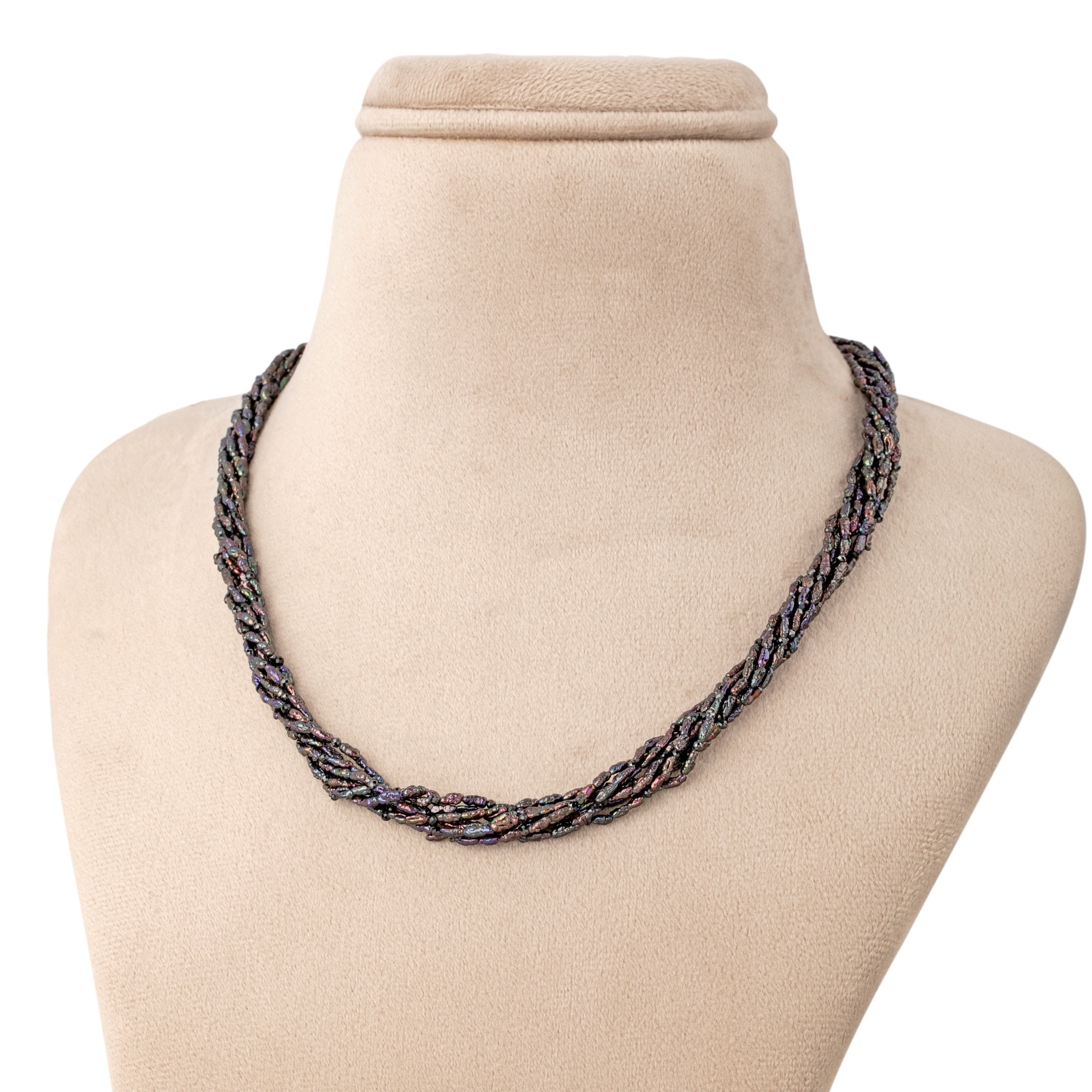 Freshwater BLACK RICE Pearl TWISTED Necklace
