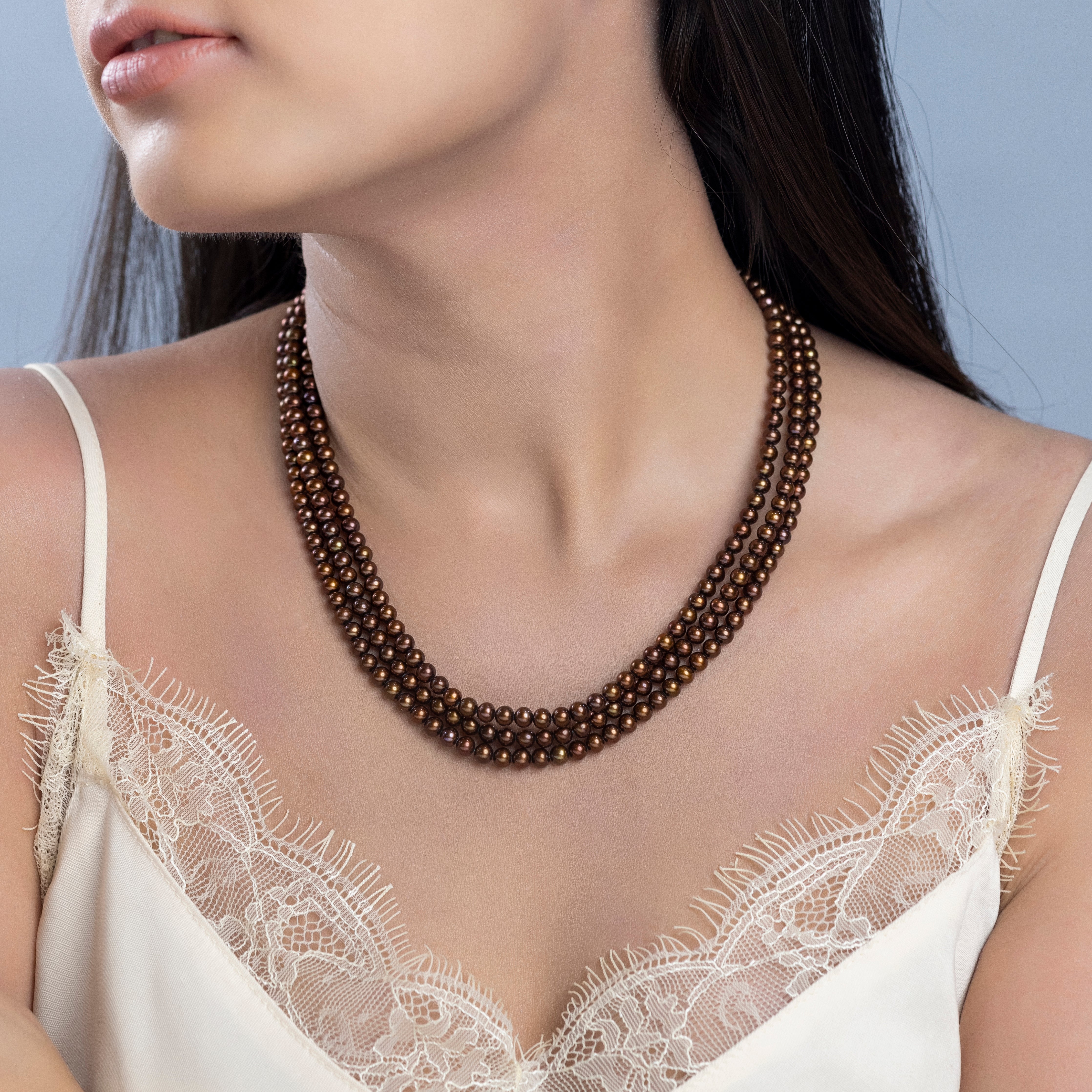 Freshwater Black Bronze Lust 3-Line Pearl Necklace