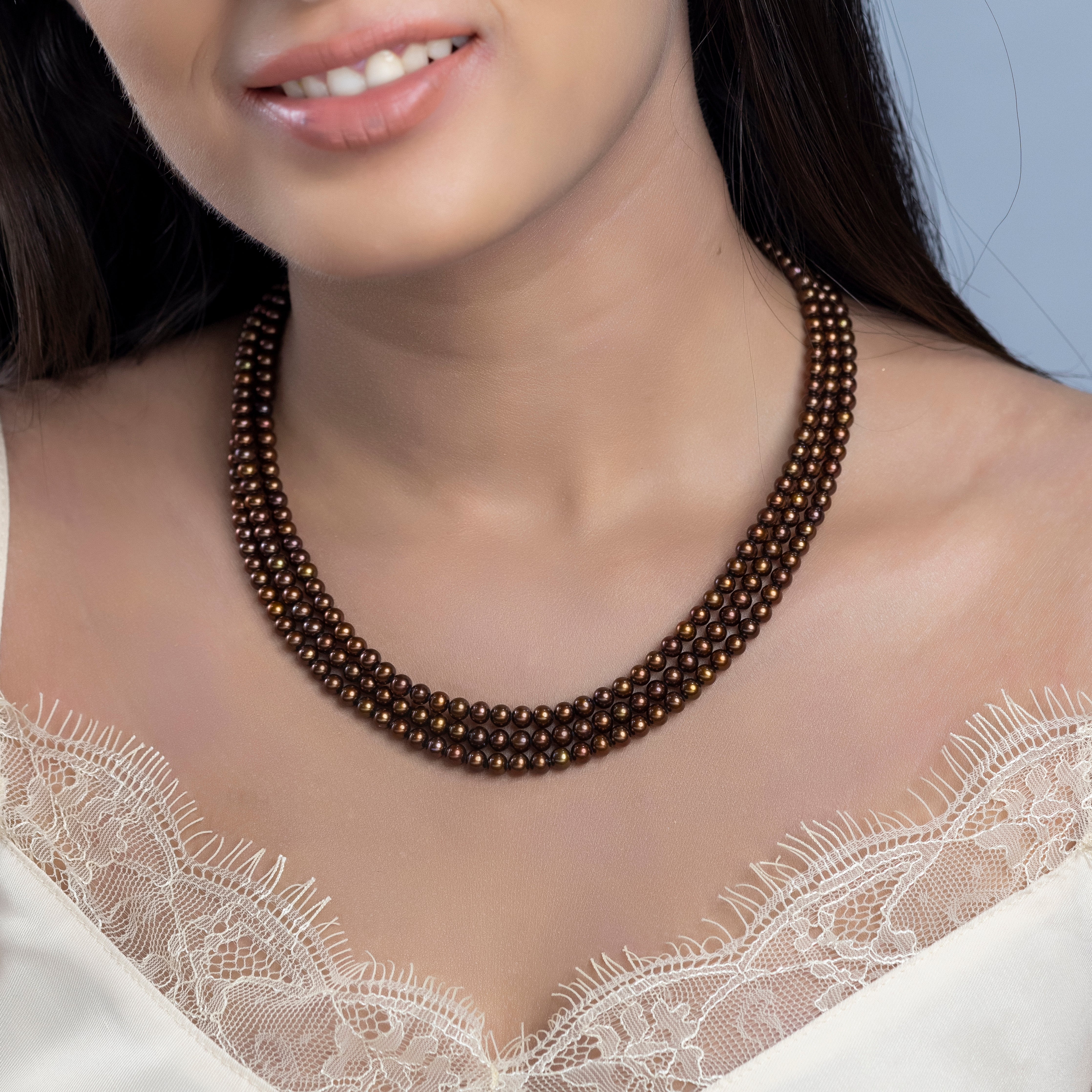 Freshwater Black Bronze Lust 3-Line Pearl Necklace