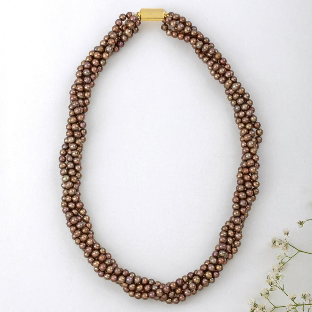 Freshwater Black Bronze Lust 5-Line Pearl Necklace