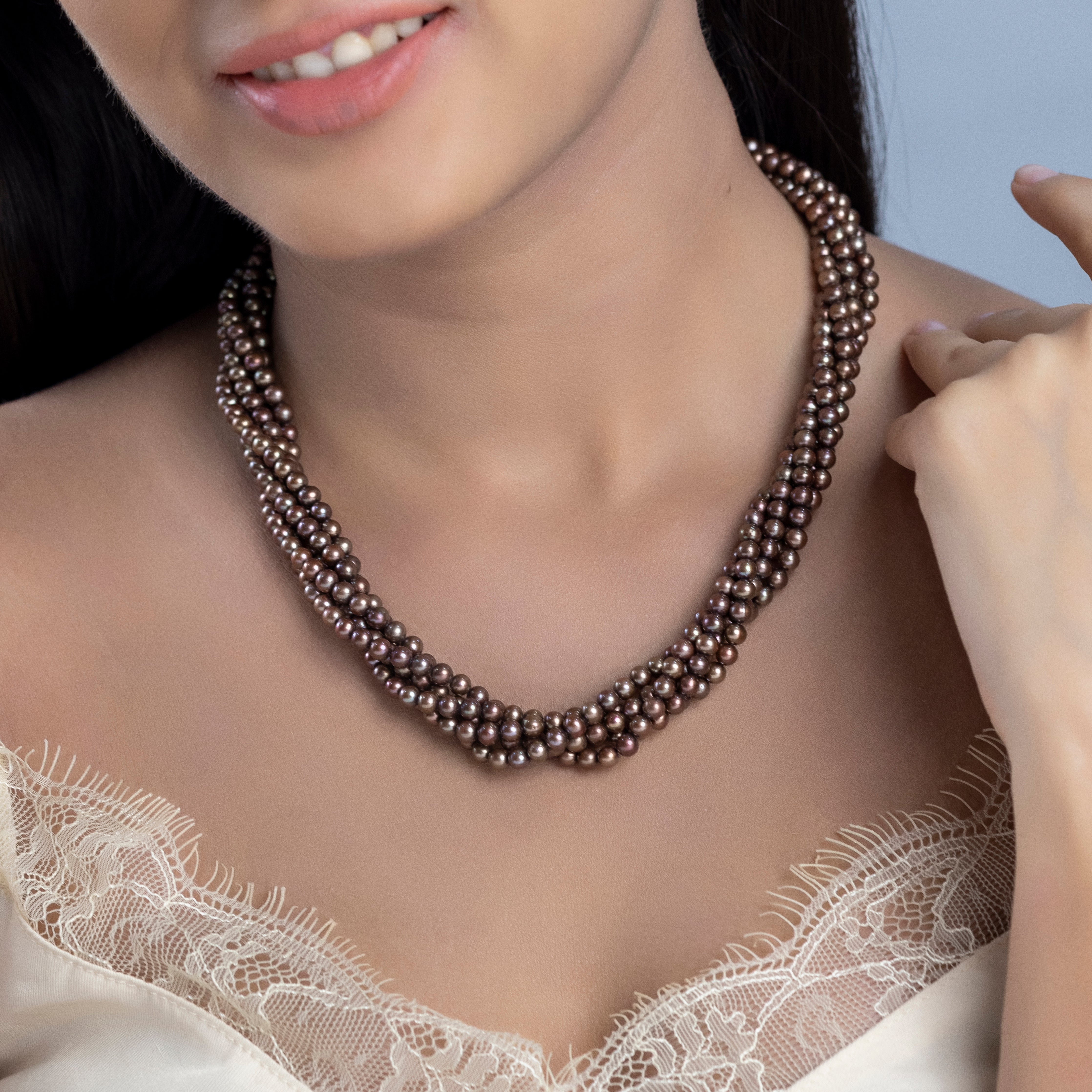 Freshwater Black Bronze Lust 5-Line Pearl Necklace