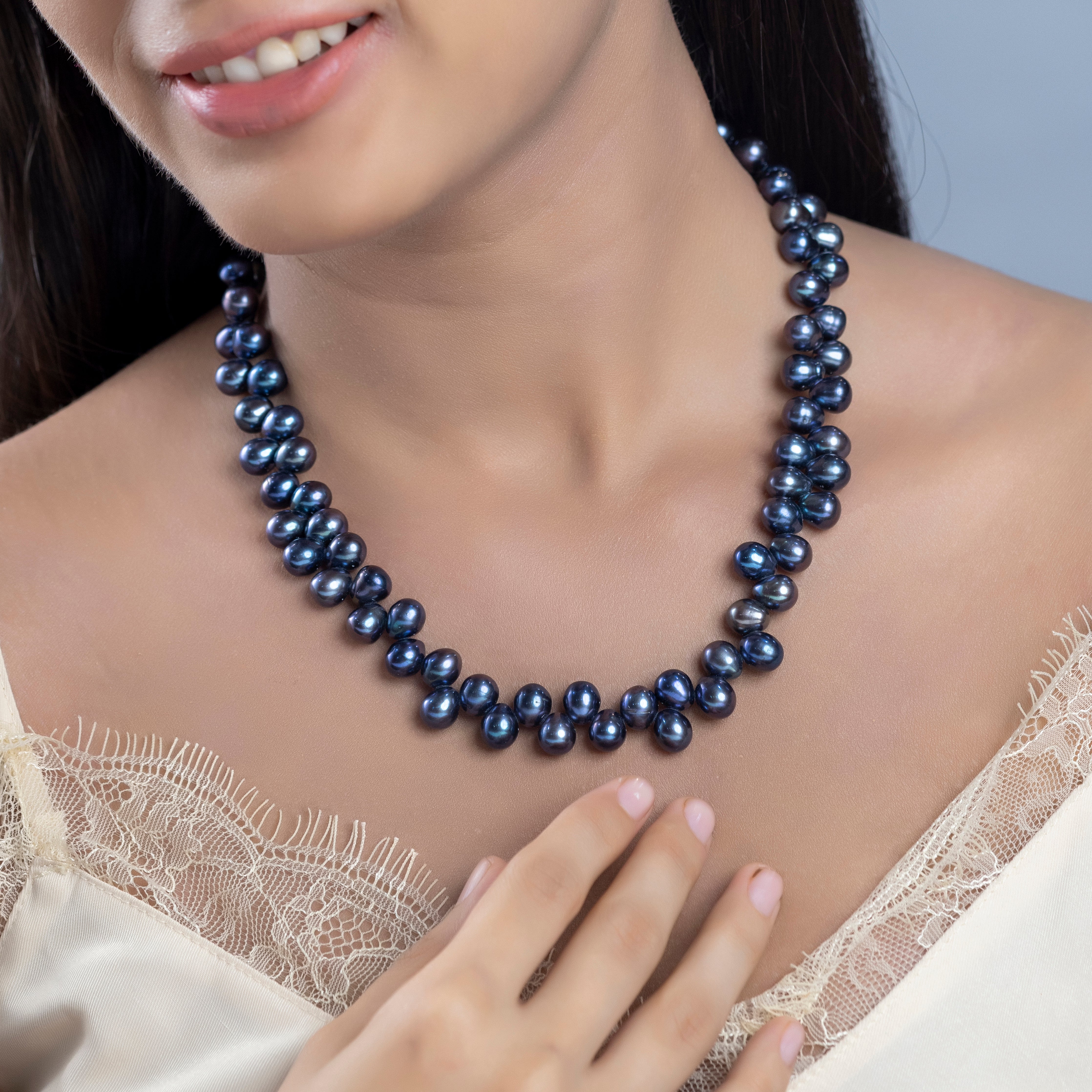 Freshwater Dark Blue Zig Zag Baroque Pearl Necklace