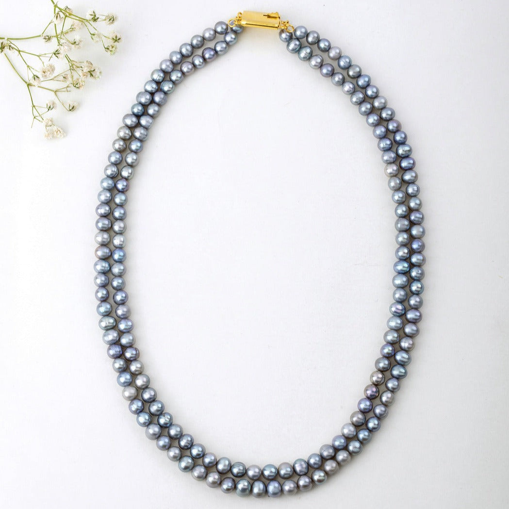 Freshwater Grey Lust Oval & Round Mix 2-Line Pearl Necklace