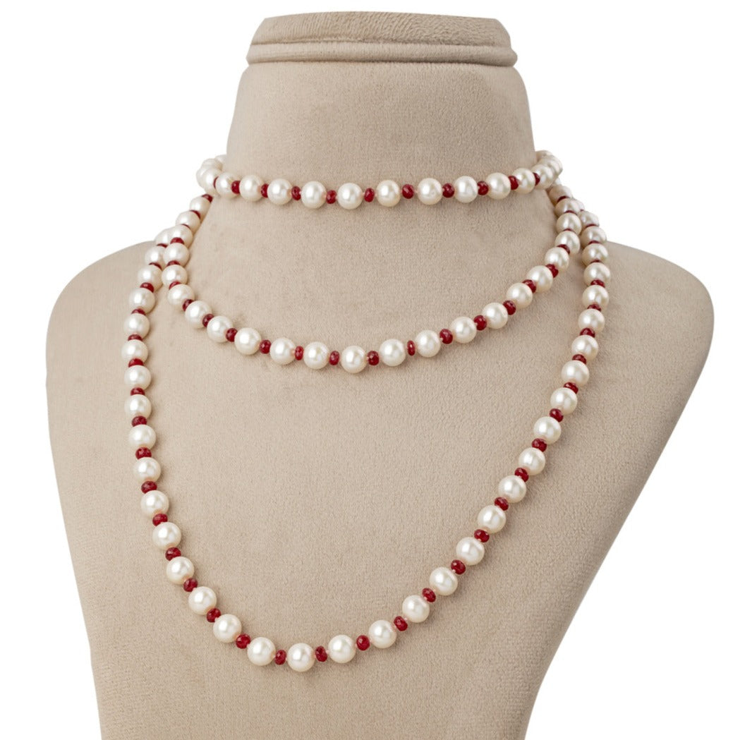 Freshwater WHIE AND RED RUBY OPERA Pearl Necklace