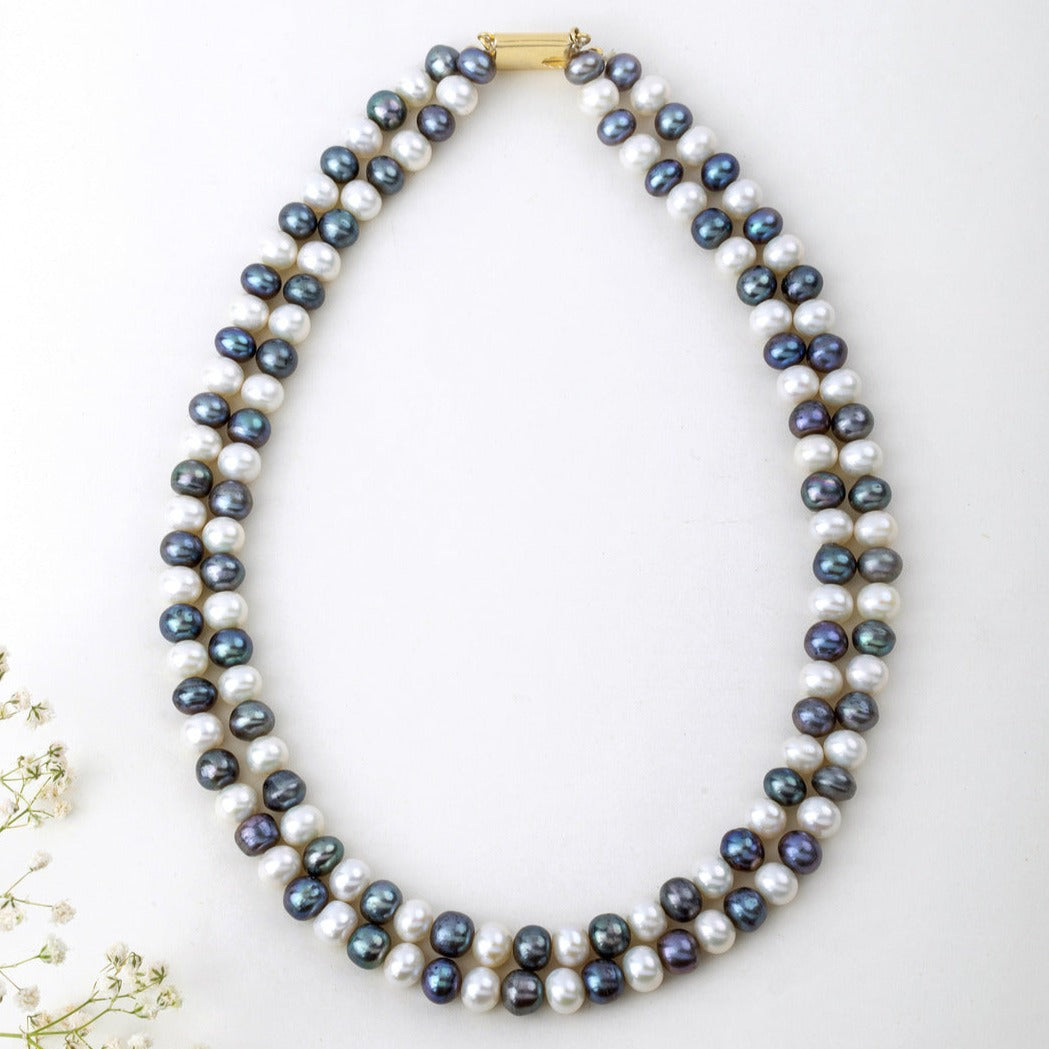 Freshwater Blue and White Lust 2-Line Pearl Necklace