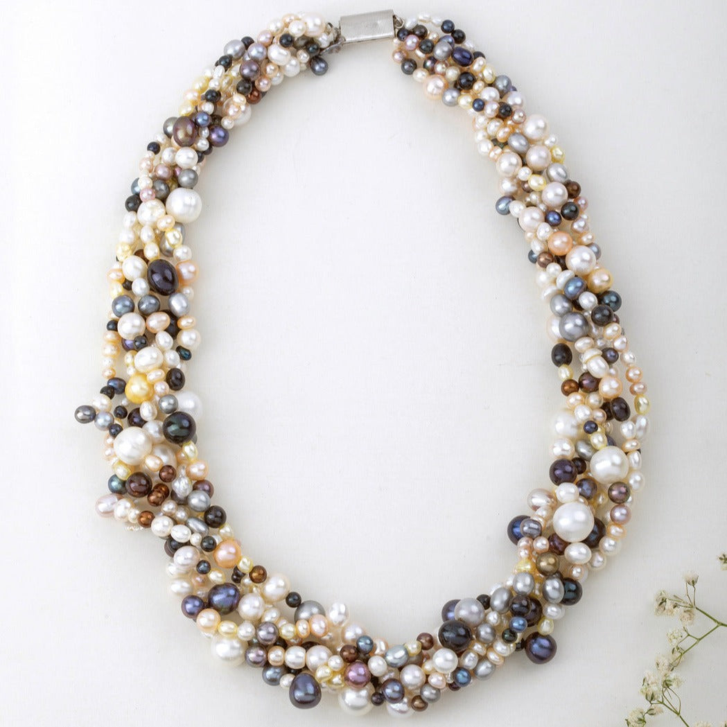 Freshwater Multicolor twisted 6 LINE twisted baroque Pearl Necklace