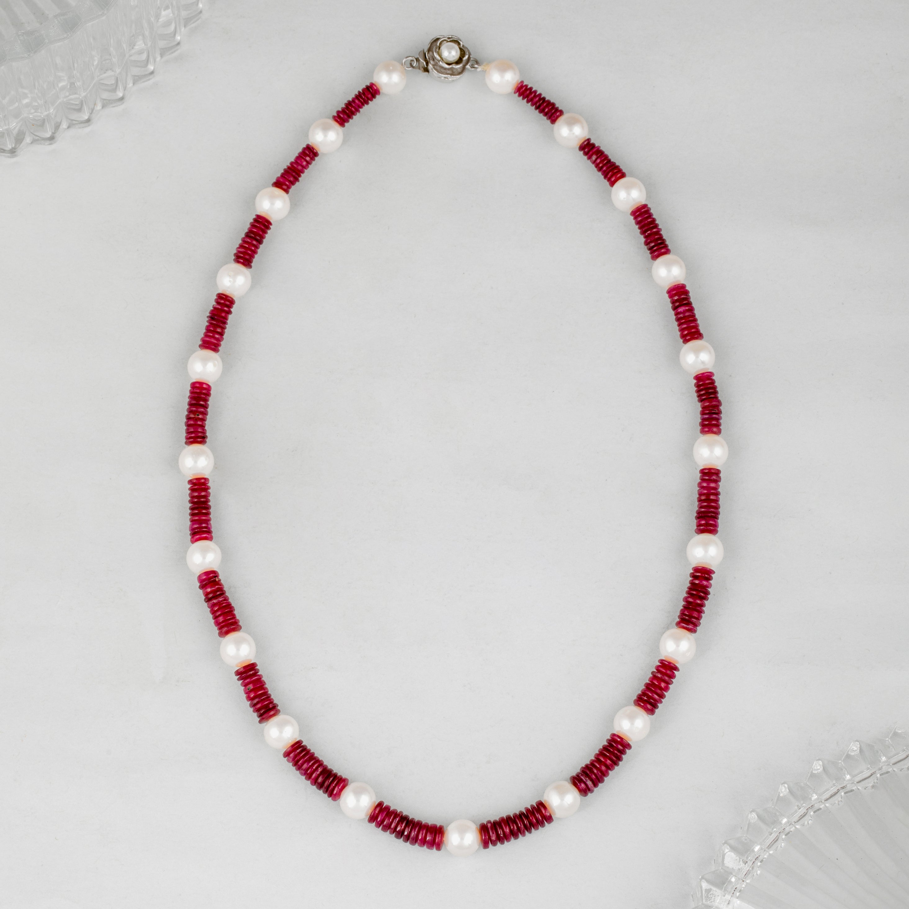 Eternal Freshwater Pearl and Ruby Necklace