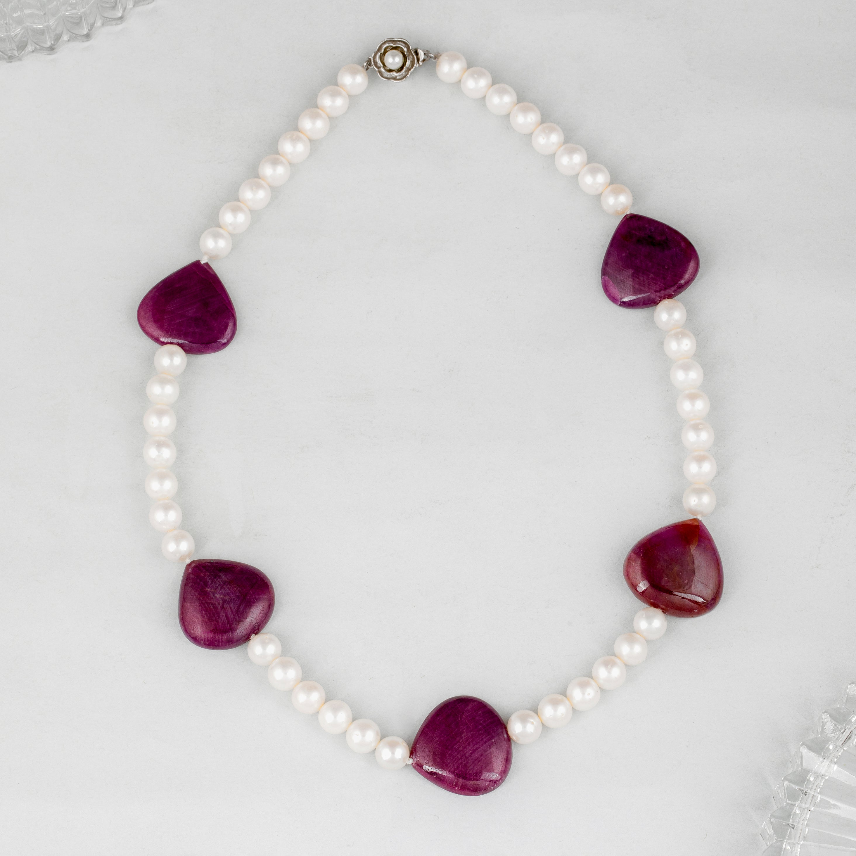 Freshwater Pearl and Heart-Shape Ruby Fusion Necklace