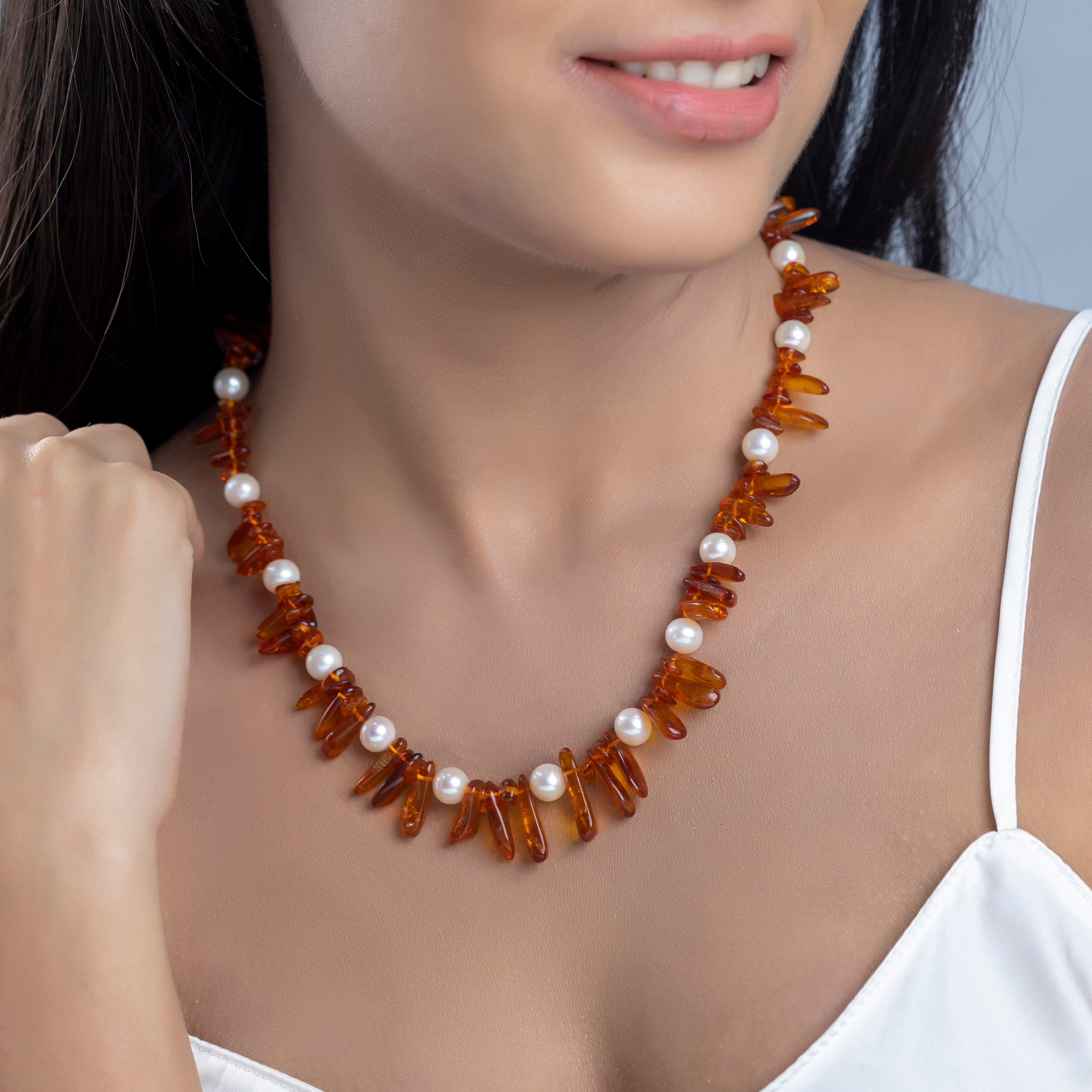 Amber And Freshwater Pearl Necklace