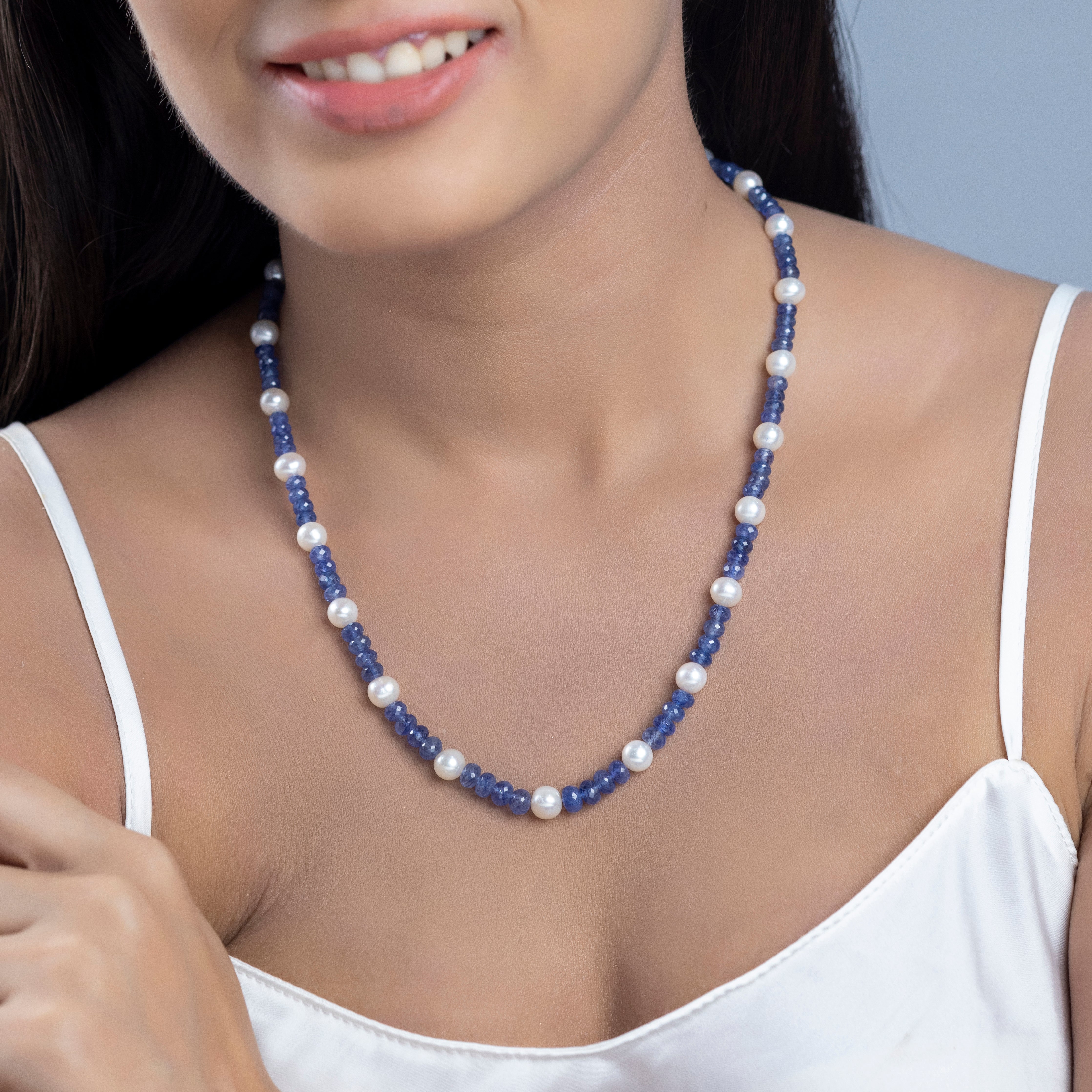 Sapphire Sky and Freshwater Pearl Necklace