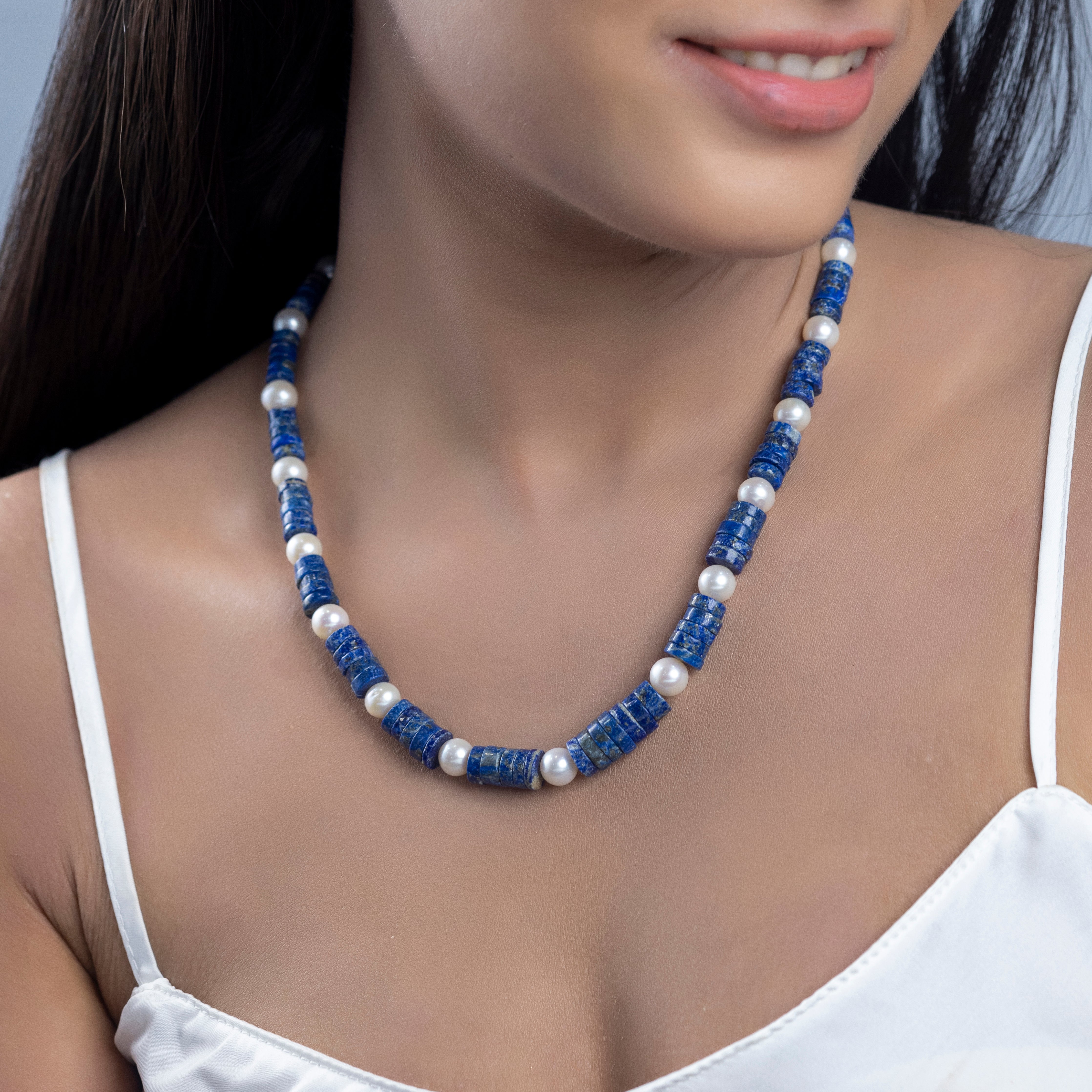 Lapis Lazuli and Freshwater Pearl Necklace