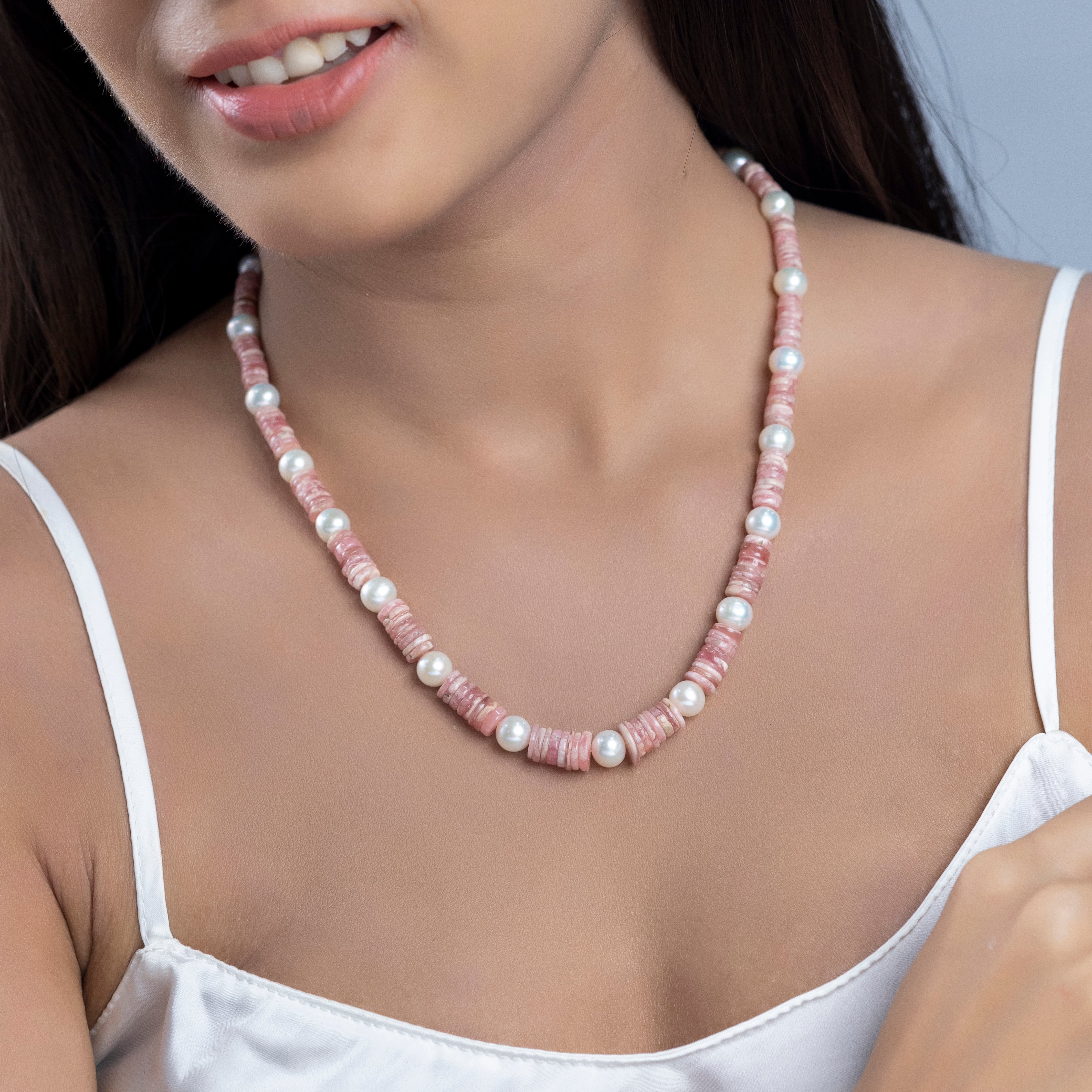 Rosy Glow Opal and Freshwater Pearl Necklace