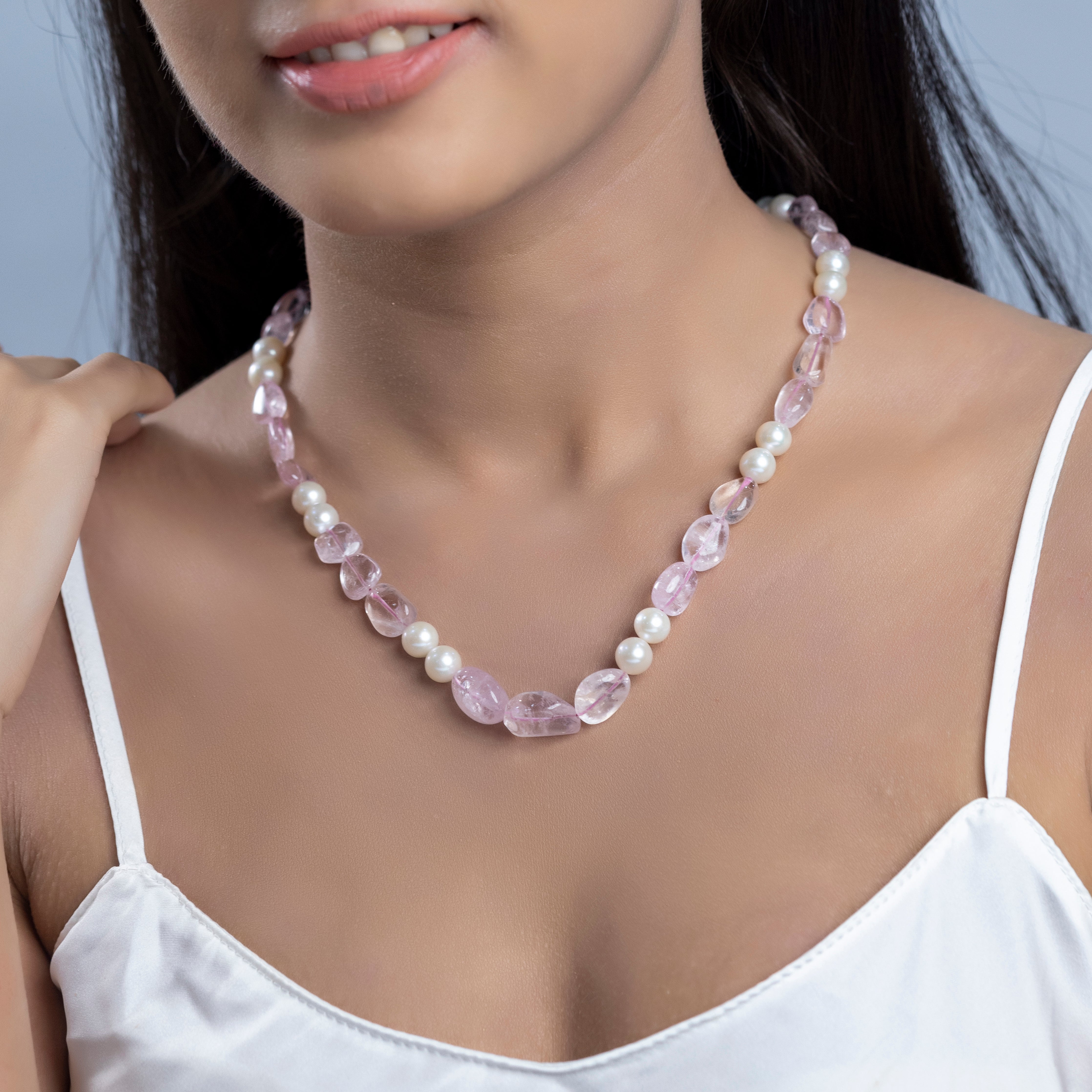 Bush Morganite Freshwater Pearl Necklace