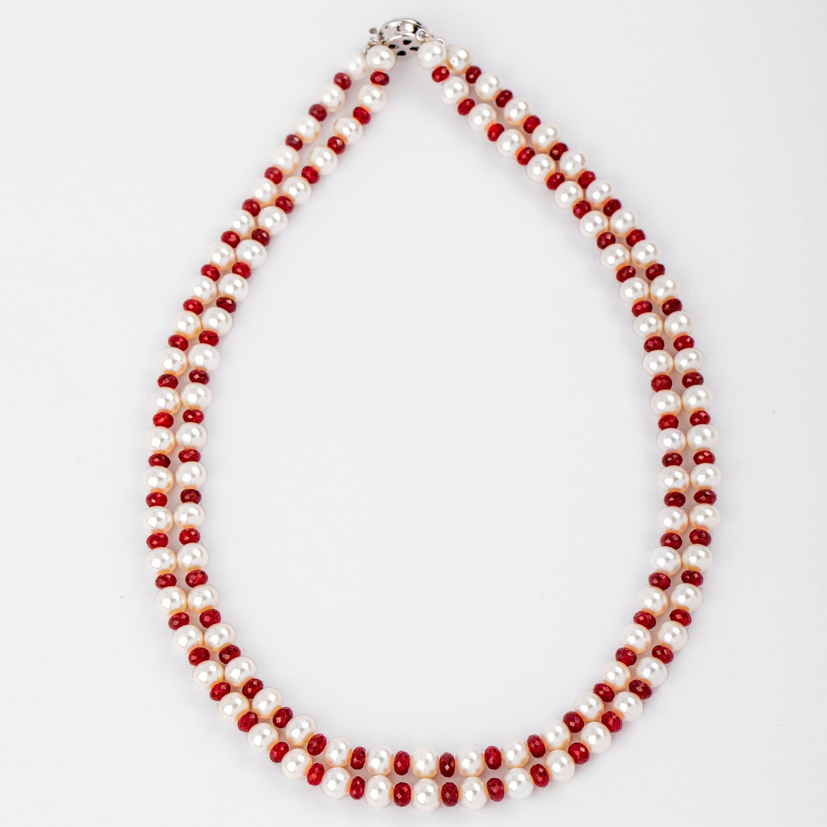 Scarlet Dreams freshwater Pearl and Ruby Necklace