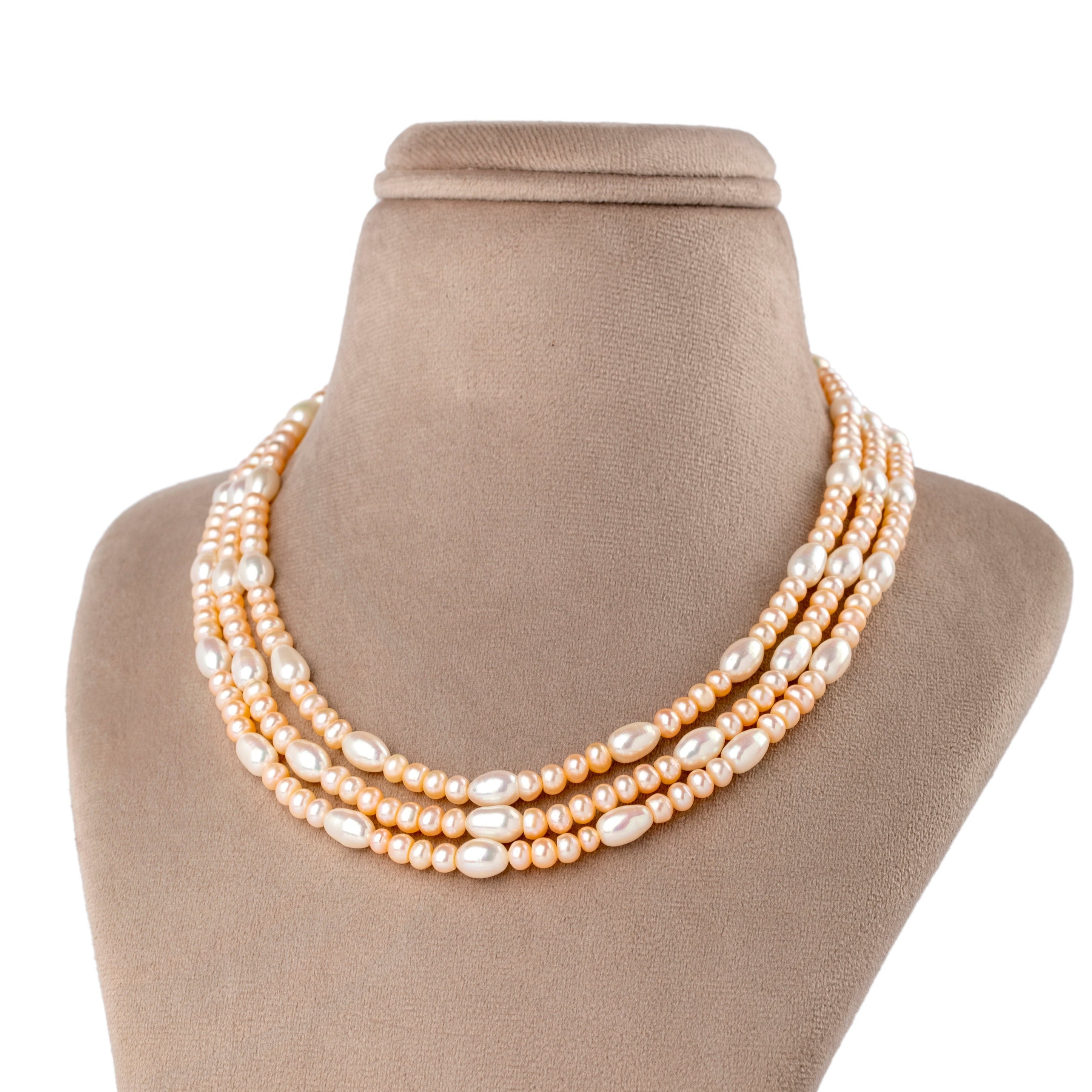 Peach Whisper 3 Row Freshwater Pearl Necklace