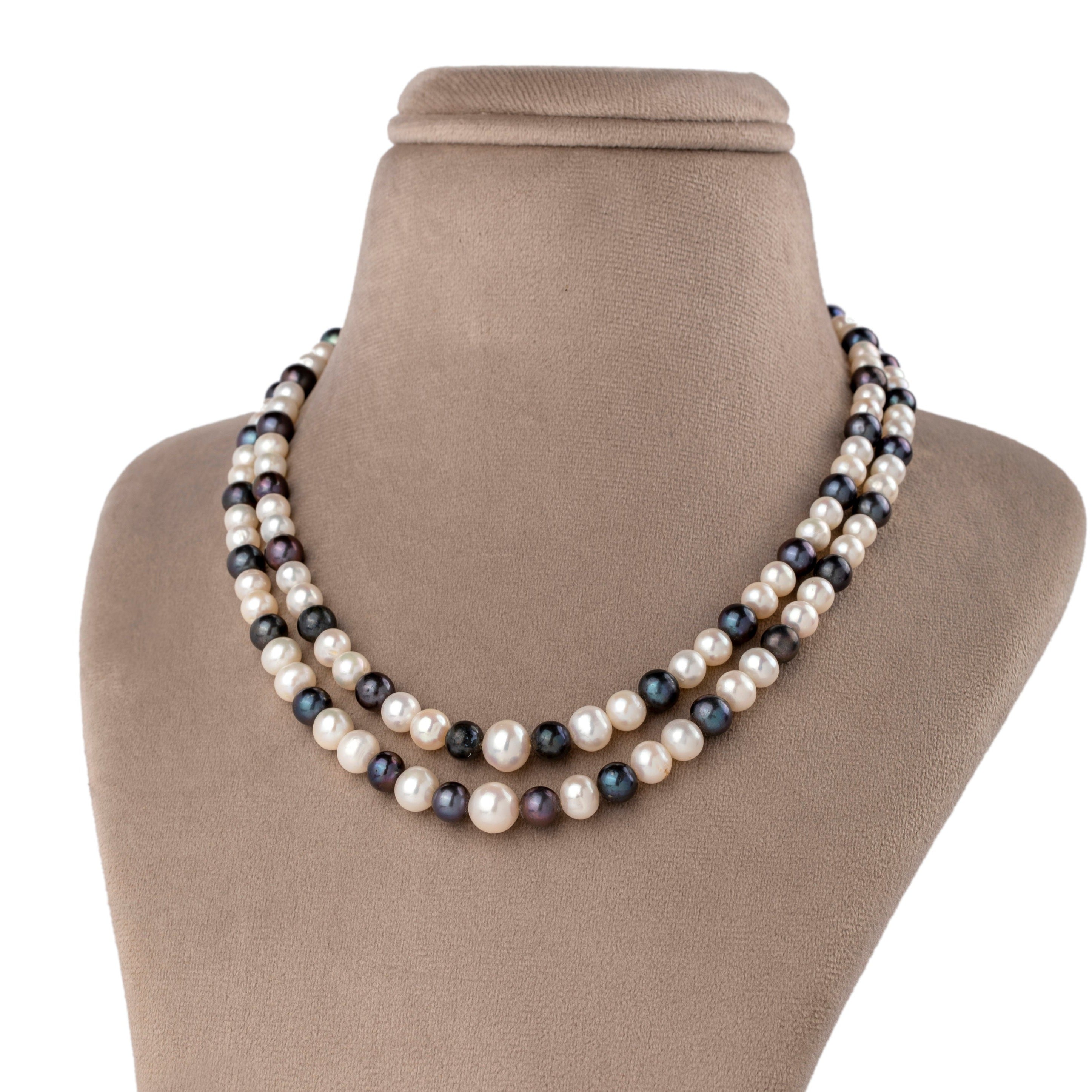Ebony & Ivory Dual-Strand Freshwater Pearl Necklace