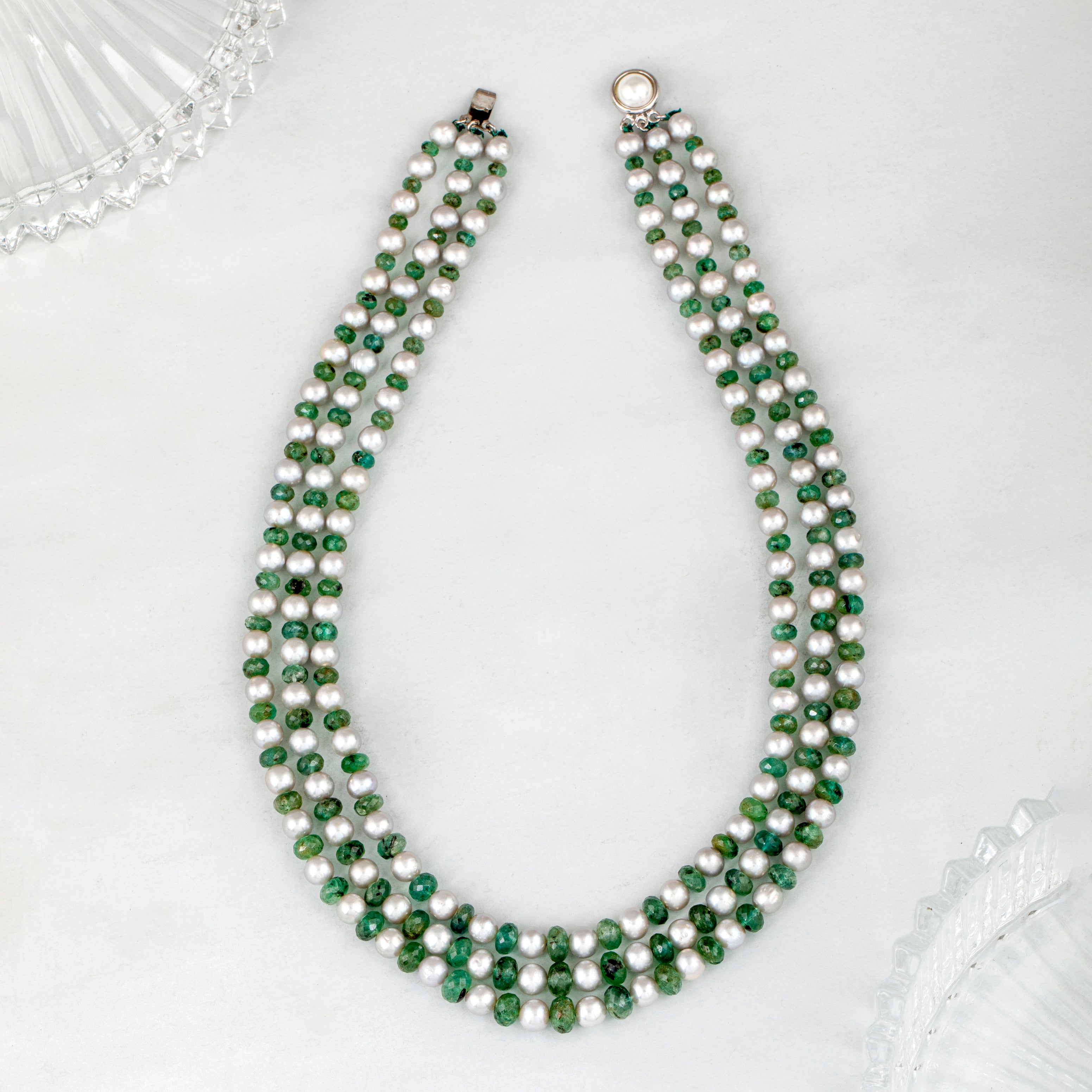 Verde Freshwater Pearl and Emerald Necklace