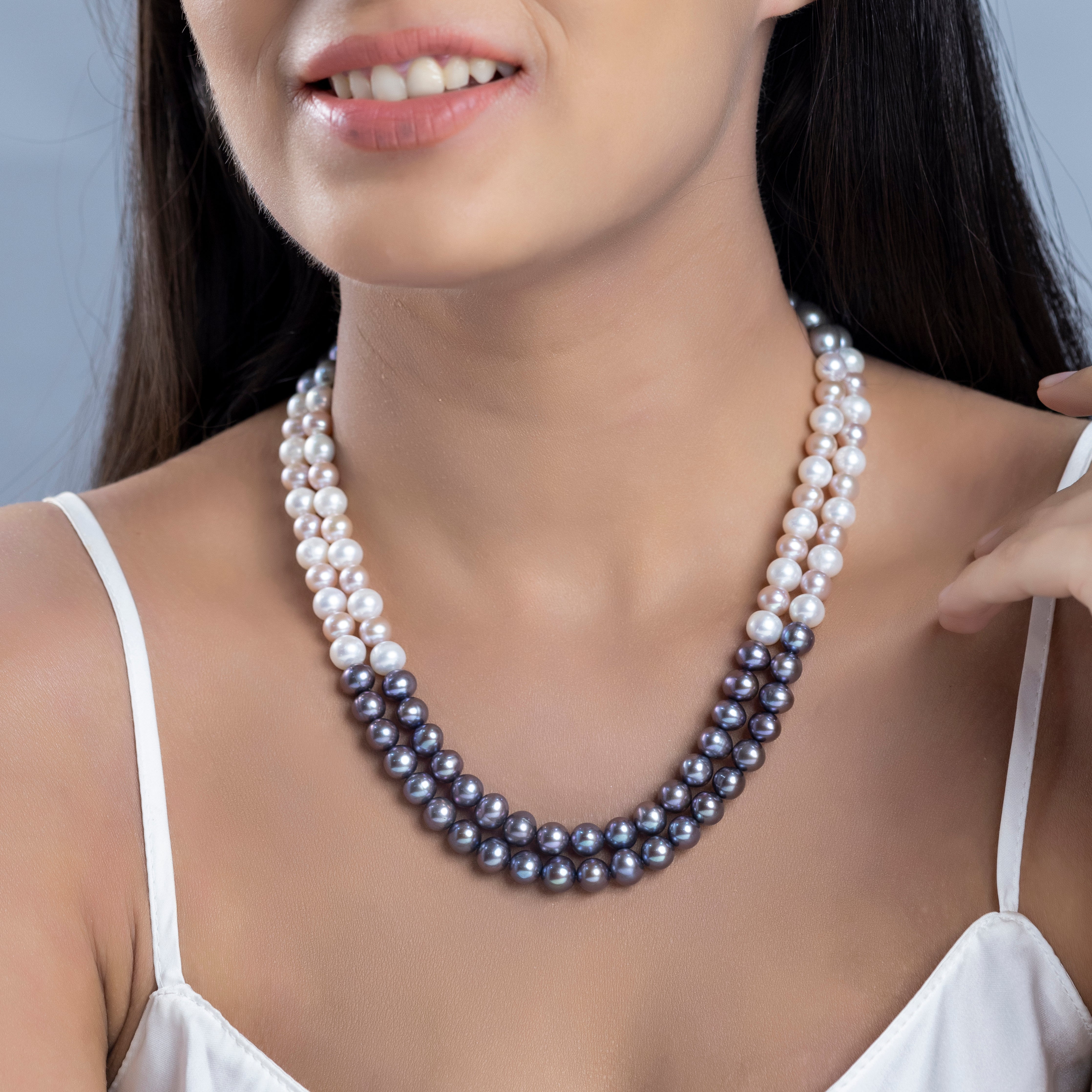 Multi-Hued Elegance Mixed 2-Line Freshwater Pearl Necklace