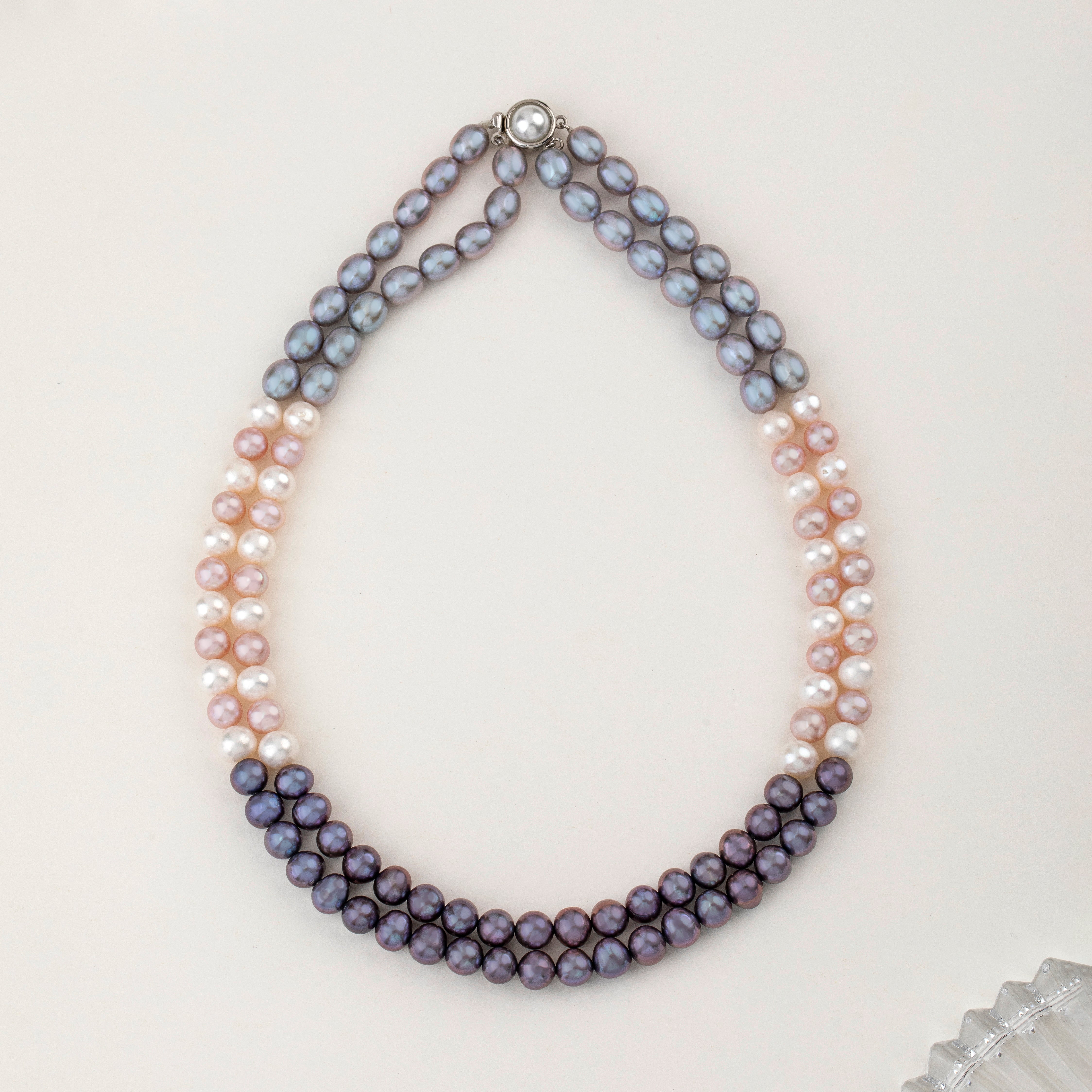 Multi-Hued Elegance Mixed 2-Line Freshwater Pearl Necklace
