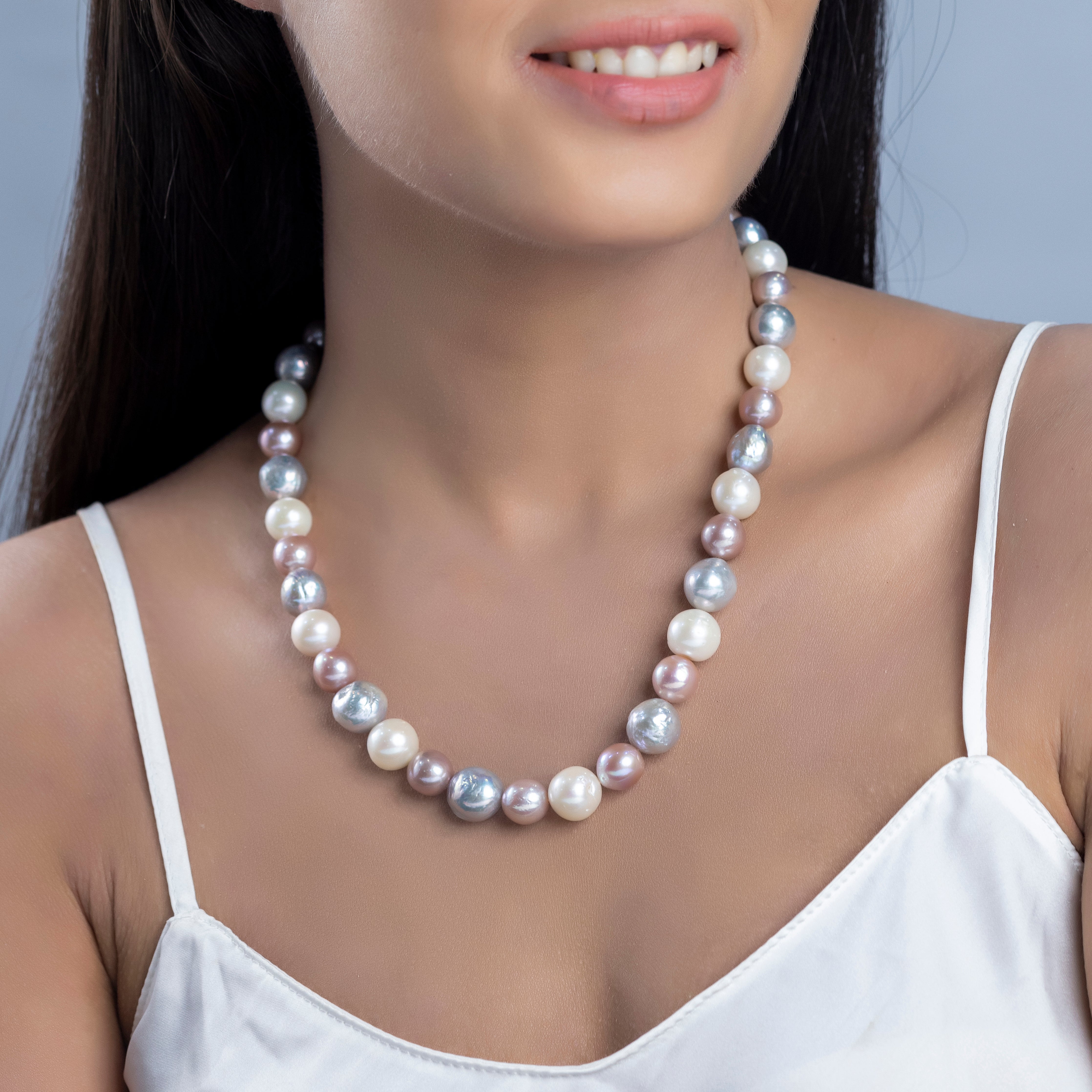 Baroque Tricolor Freshwater Necklace | Pearls