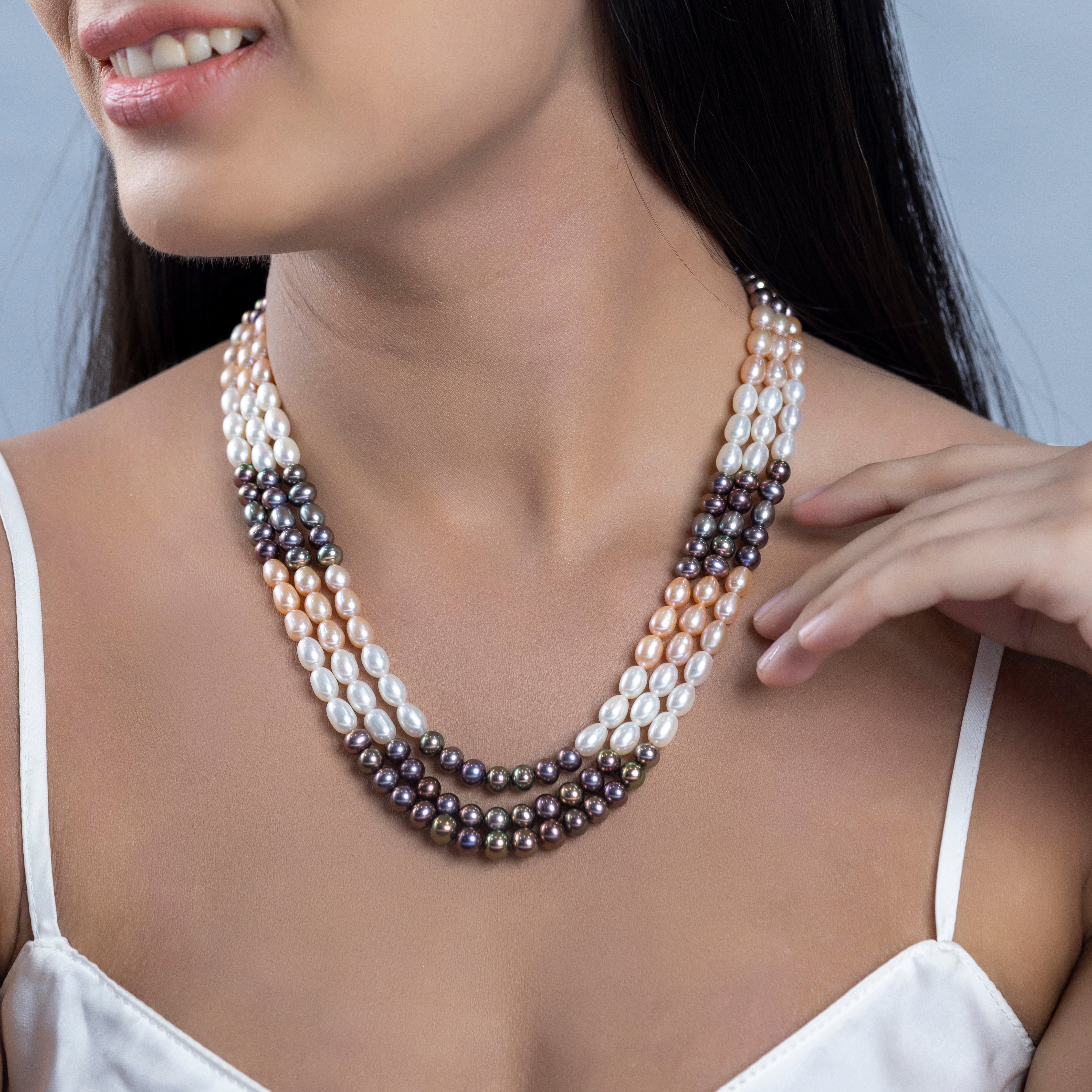 Peach Triple-Line Freshwater Necklace