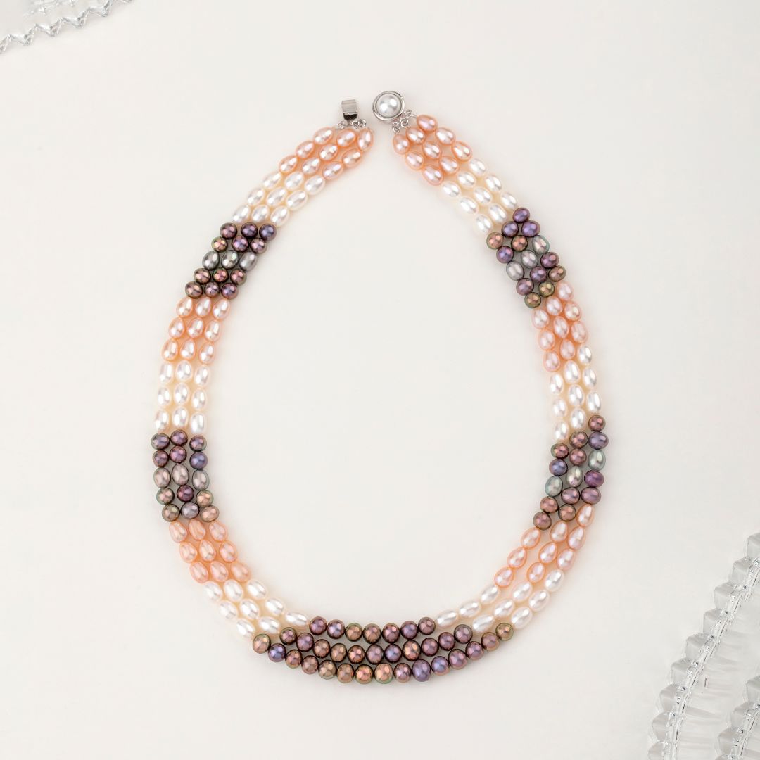 Triple-Line Freshwater Necklace & Earning Set