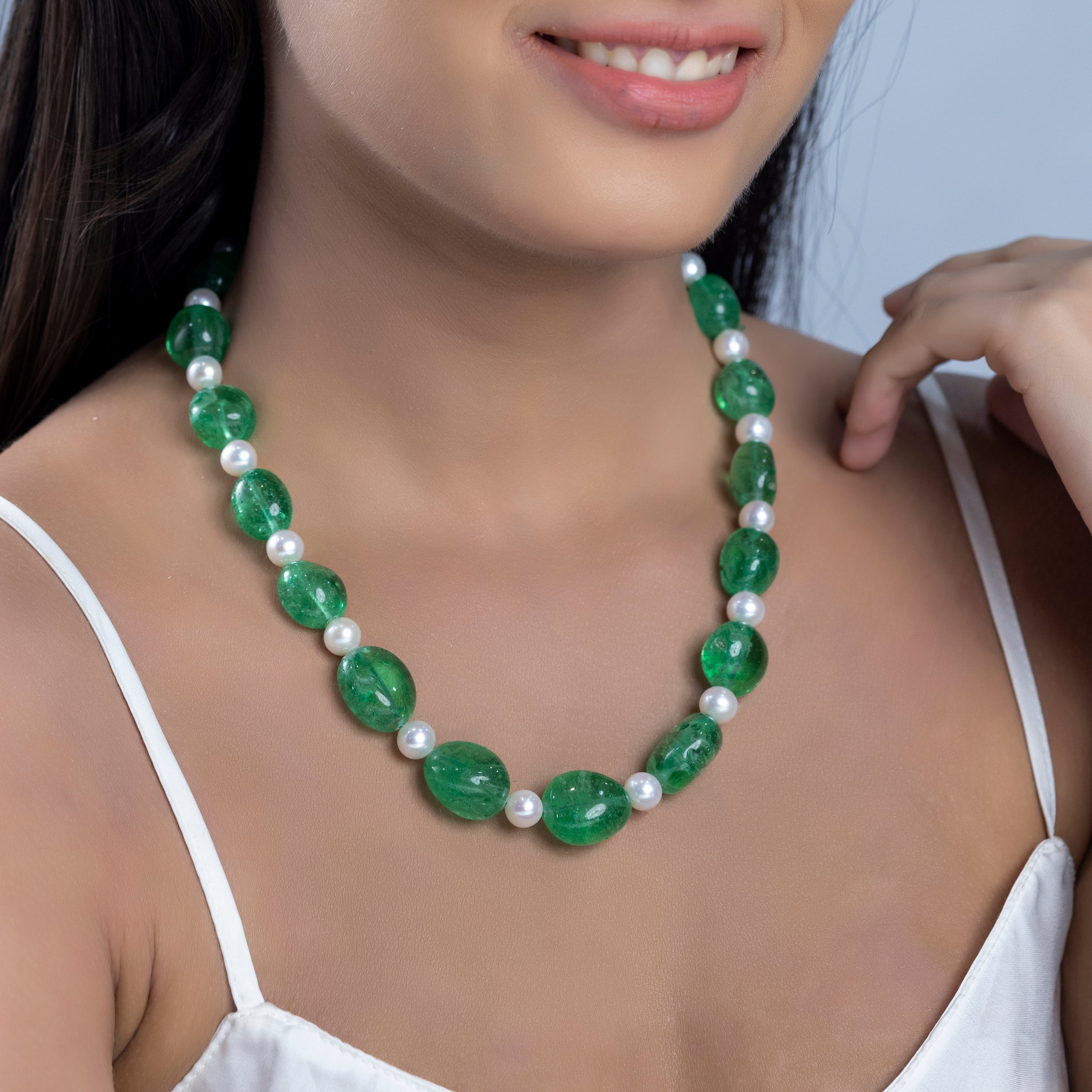 Emerald Essence Single Line Freshwater Necklace