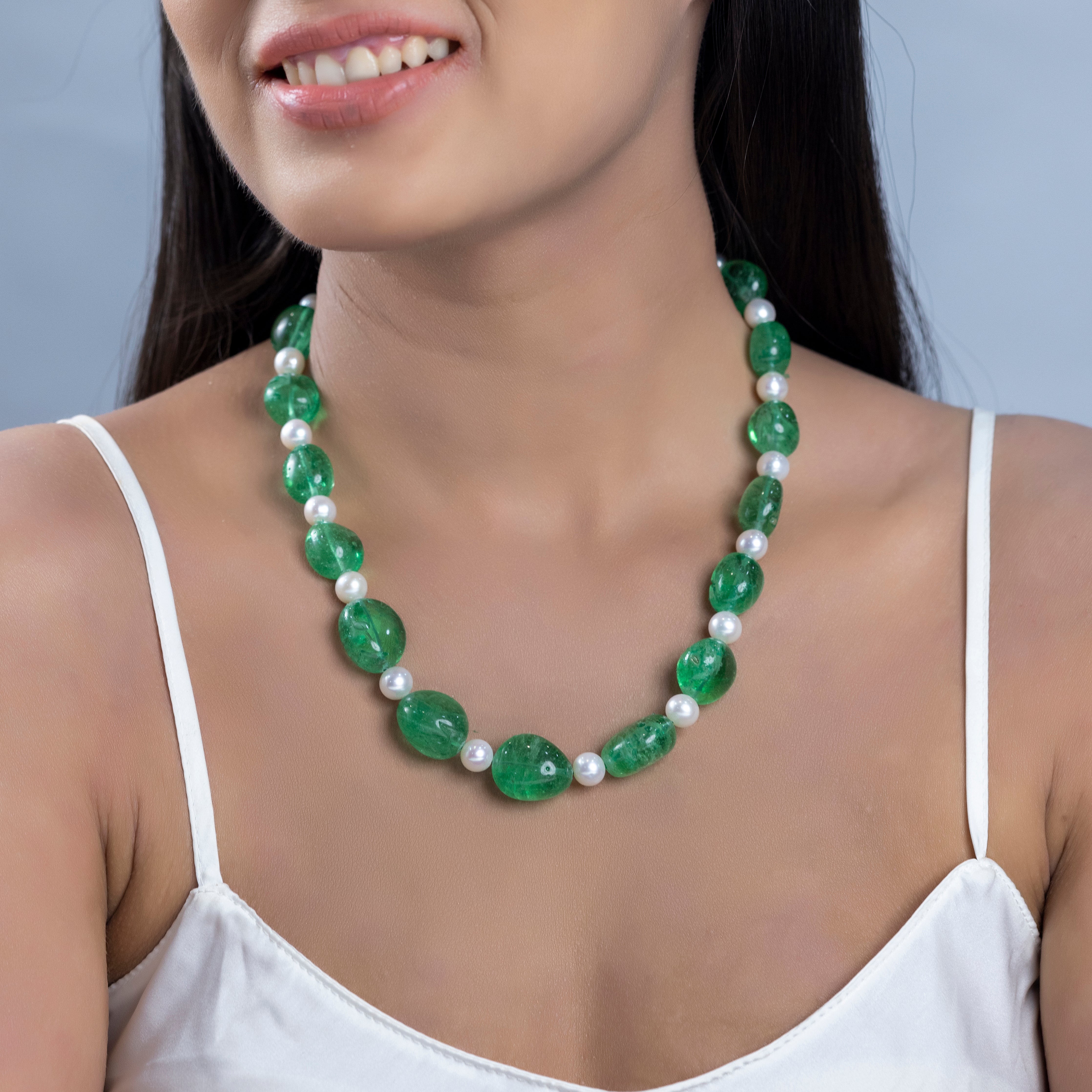 Emerald Essence Single Line Freshwater Necklace