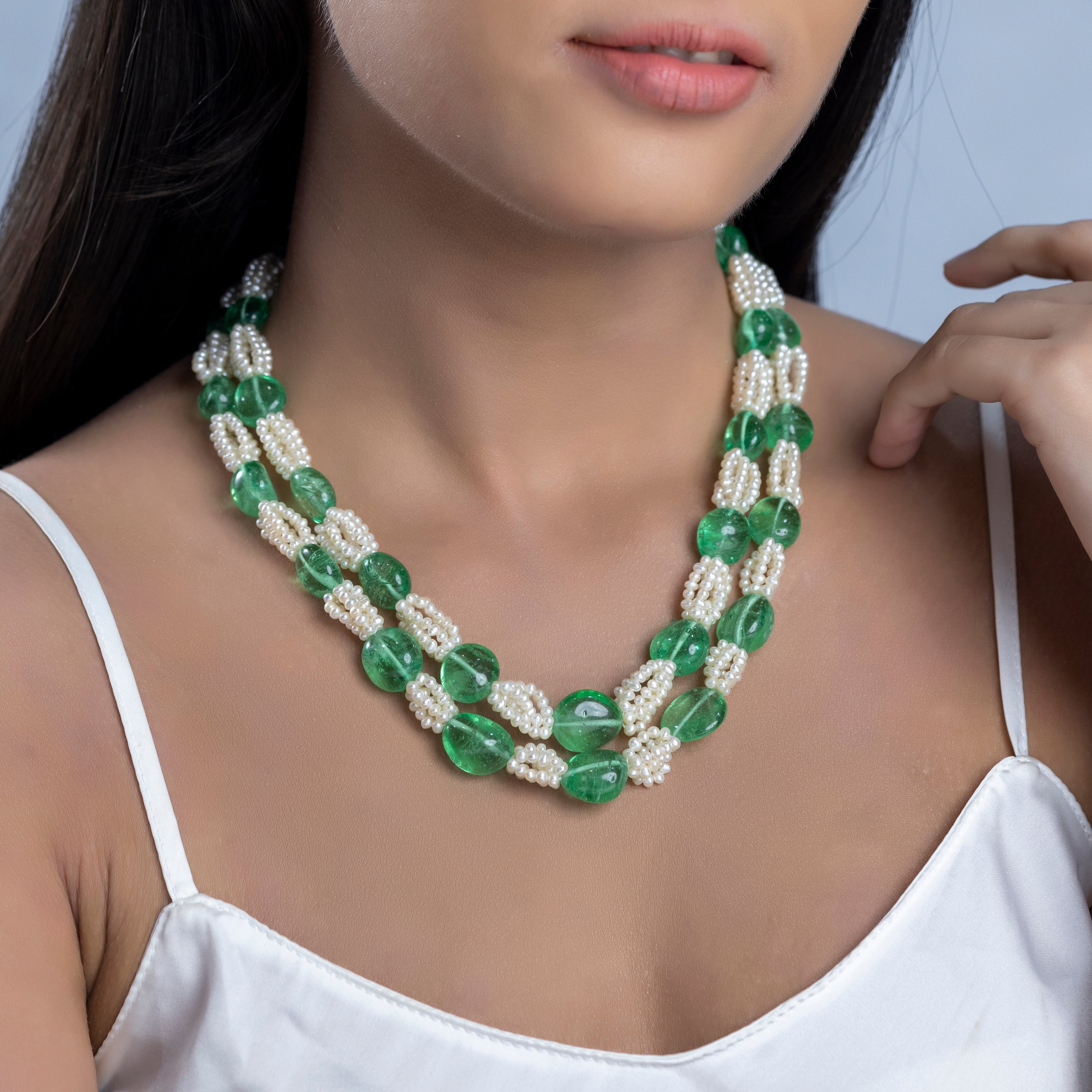 Verdant Elegance Dual Row Freshwater Necklace