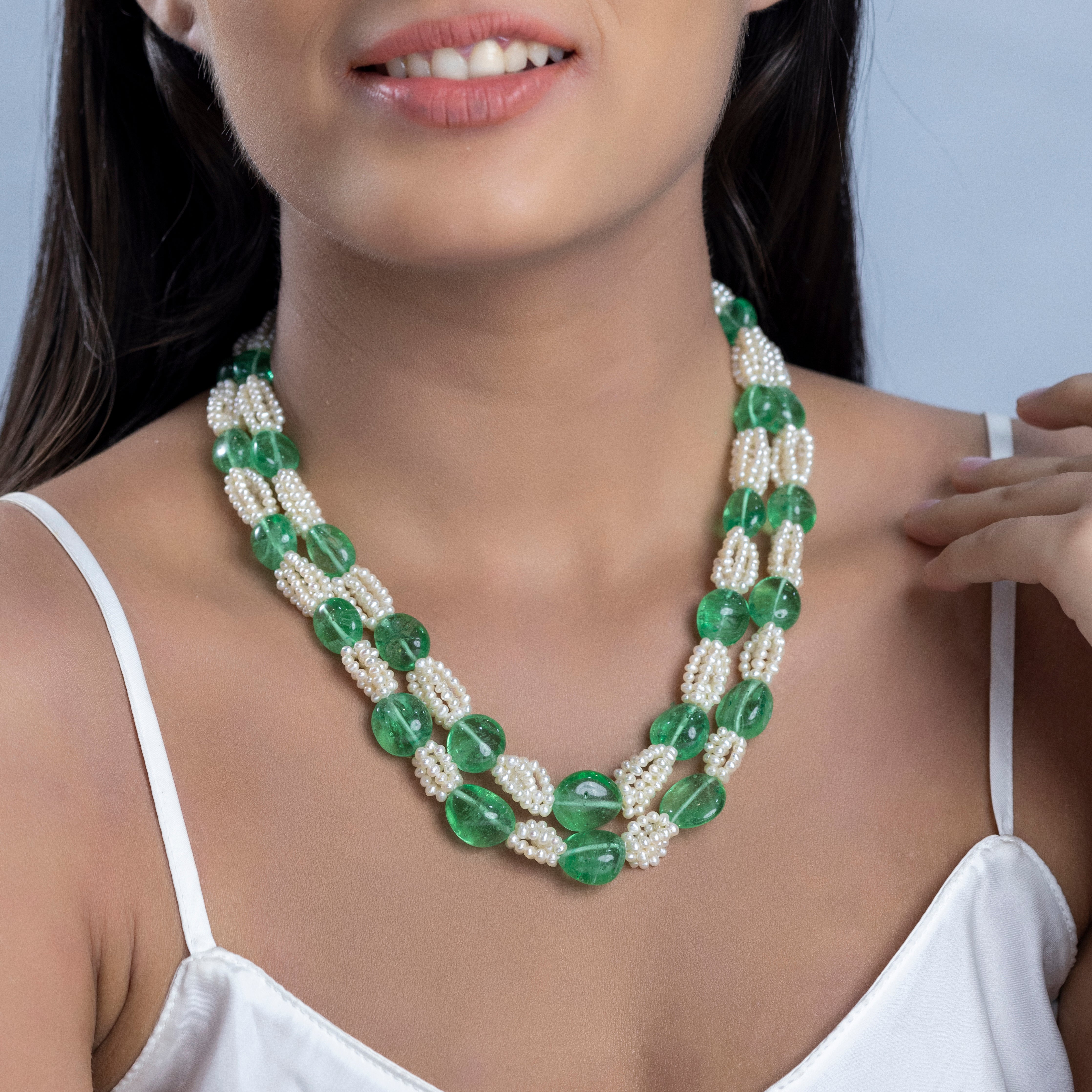 Verdant Elegance Dual Row Freshwater Necklace