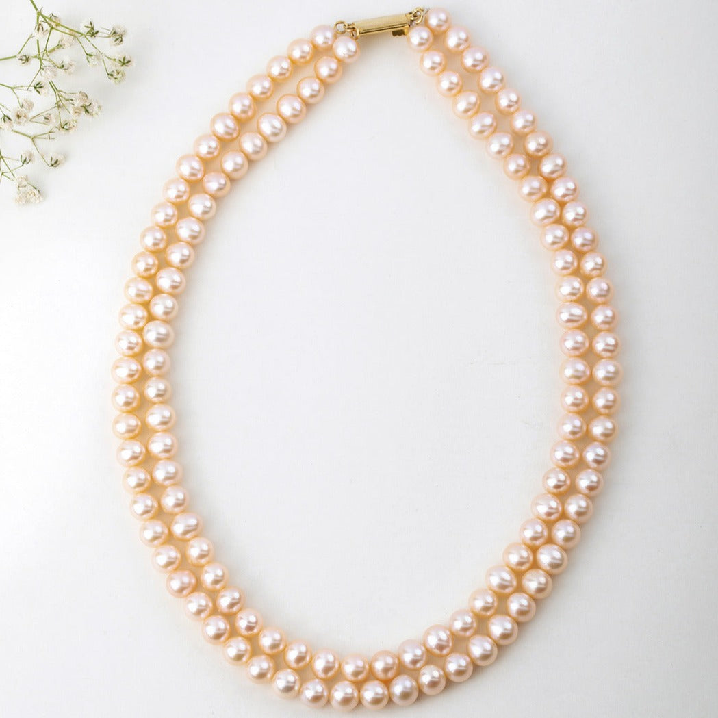 Freshwater Peach twisted beauty 2-line Pearl Necklace