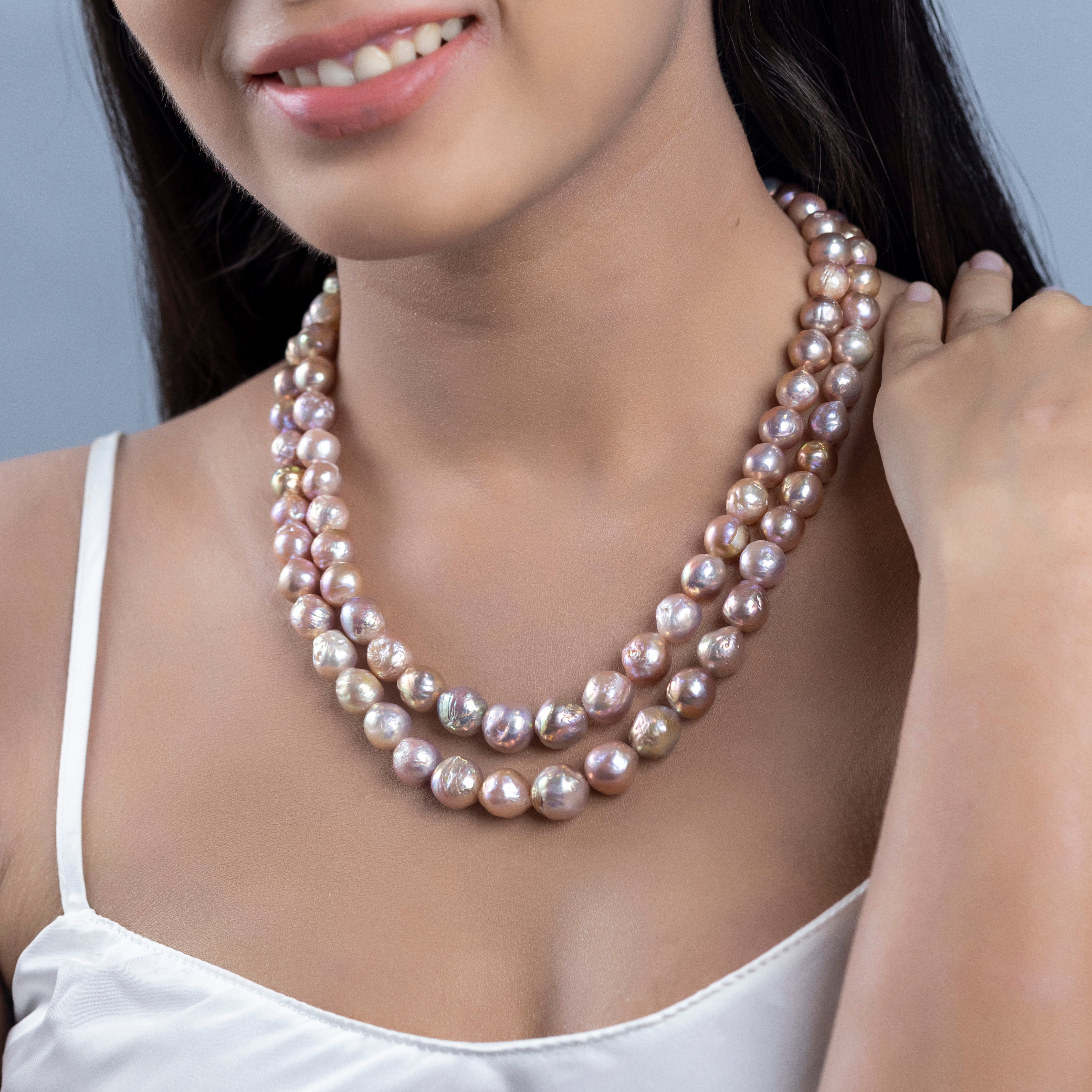 Freshwater Pink Baroque 2-line Pearl Necklace