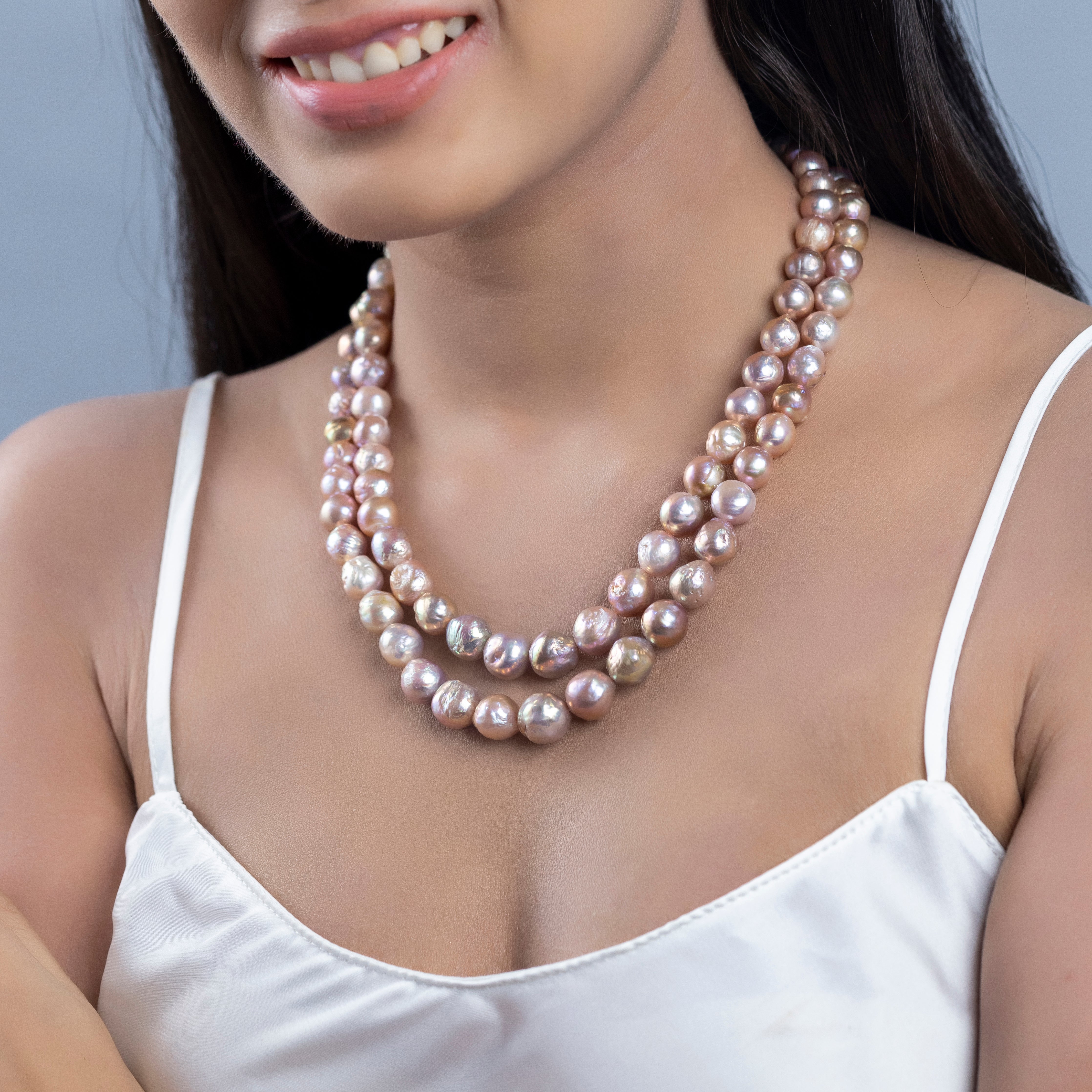 Freshwater Pink Baroque 2-line Pearl Necklace