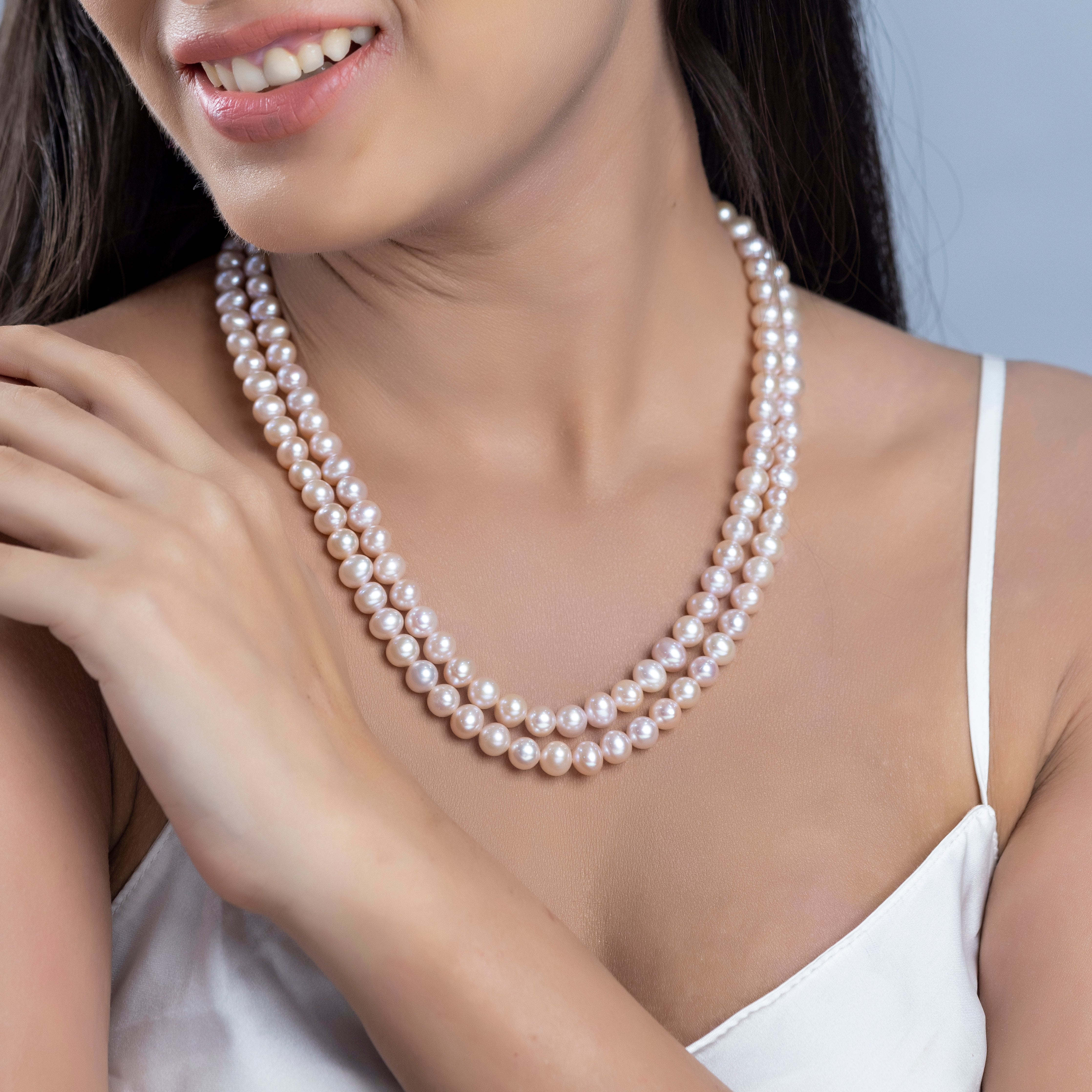 Freshwater PINK beauty 2-line Pearl Necklace