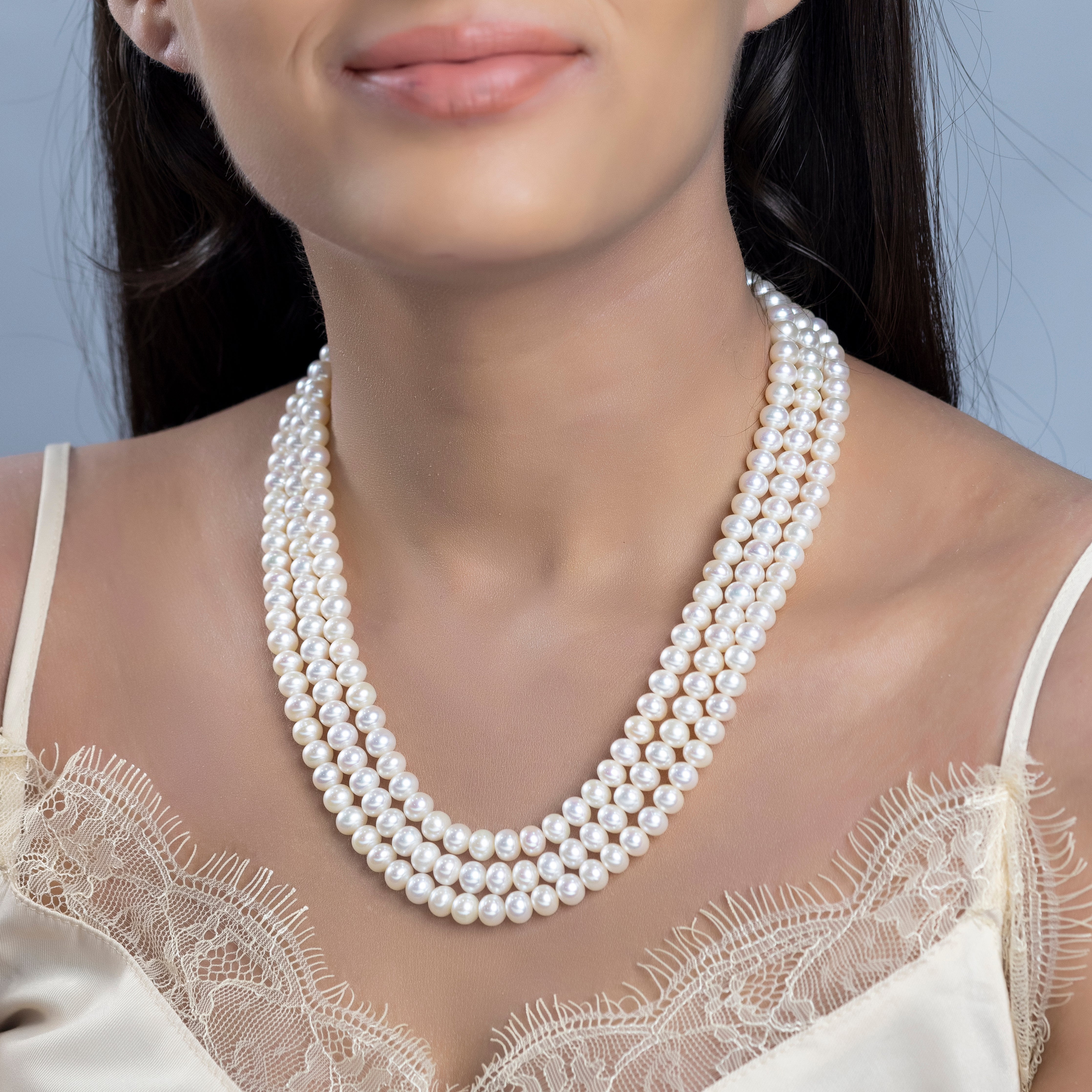 Freshwater Small White Beauty 3-line Pearl Necklace