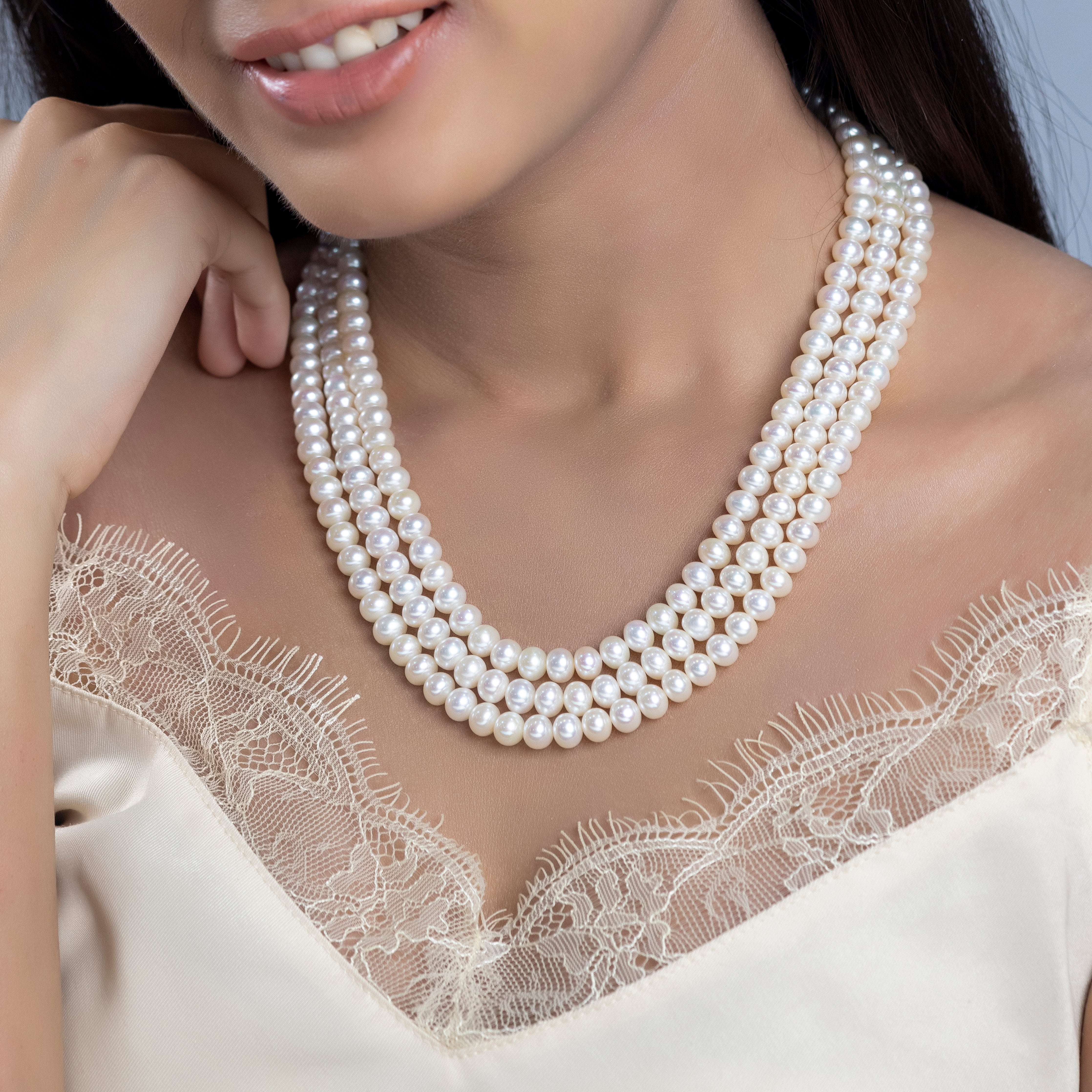 Freshwater Small White Beauty 3-line Pearl Necklace