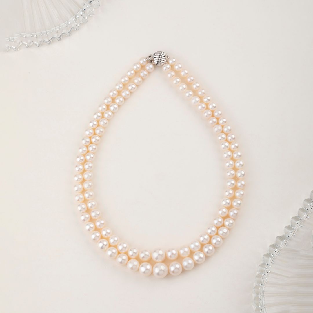 Bridal Beauty Double Line White Freshwater Pearl Necklace