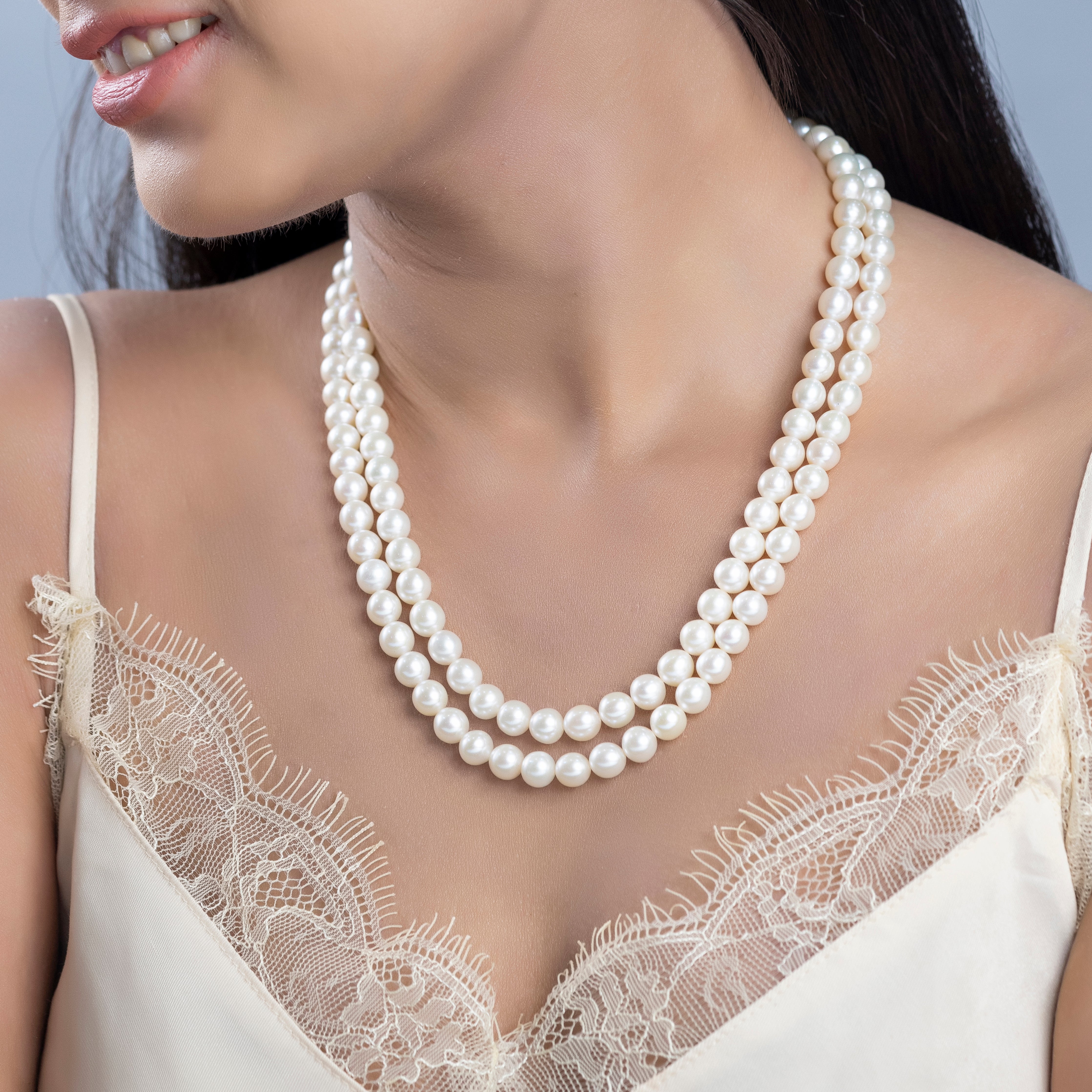 Freshwater Small White 2-line Pearl Necklace