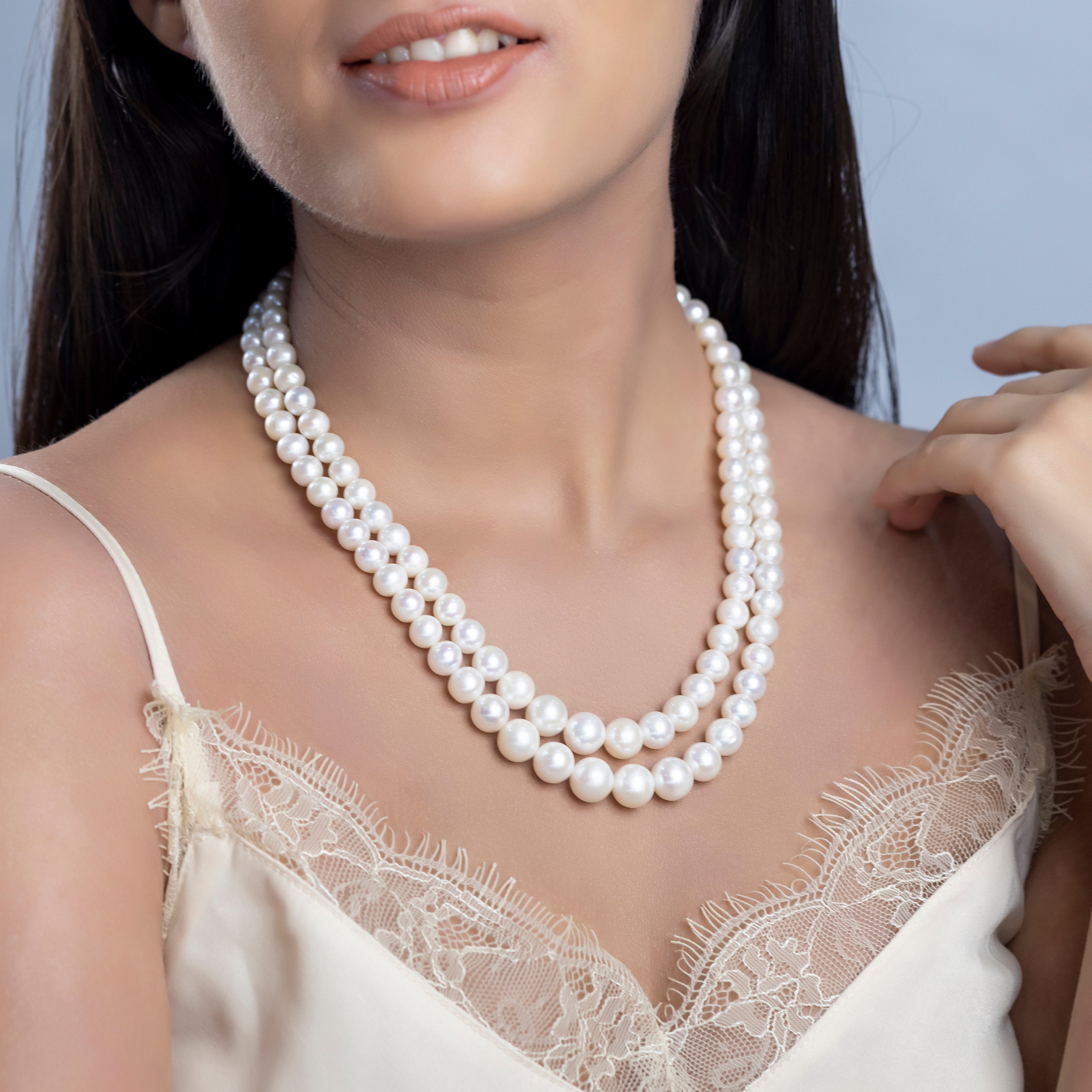 Freshwater small White beauty 2-line  Pearl Necklace