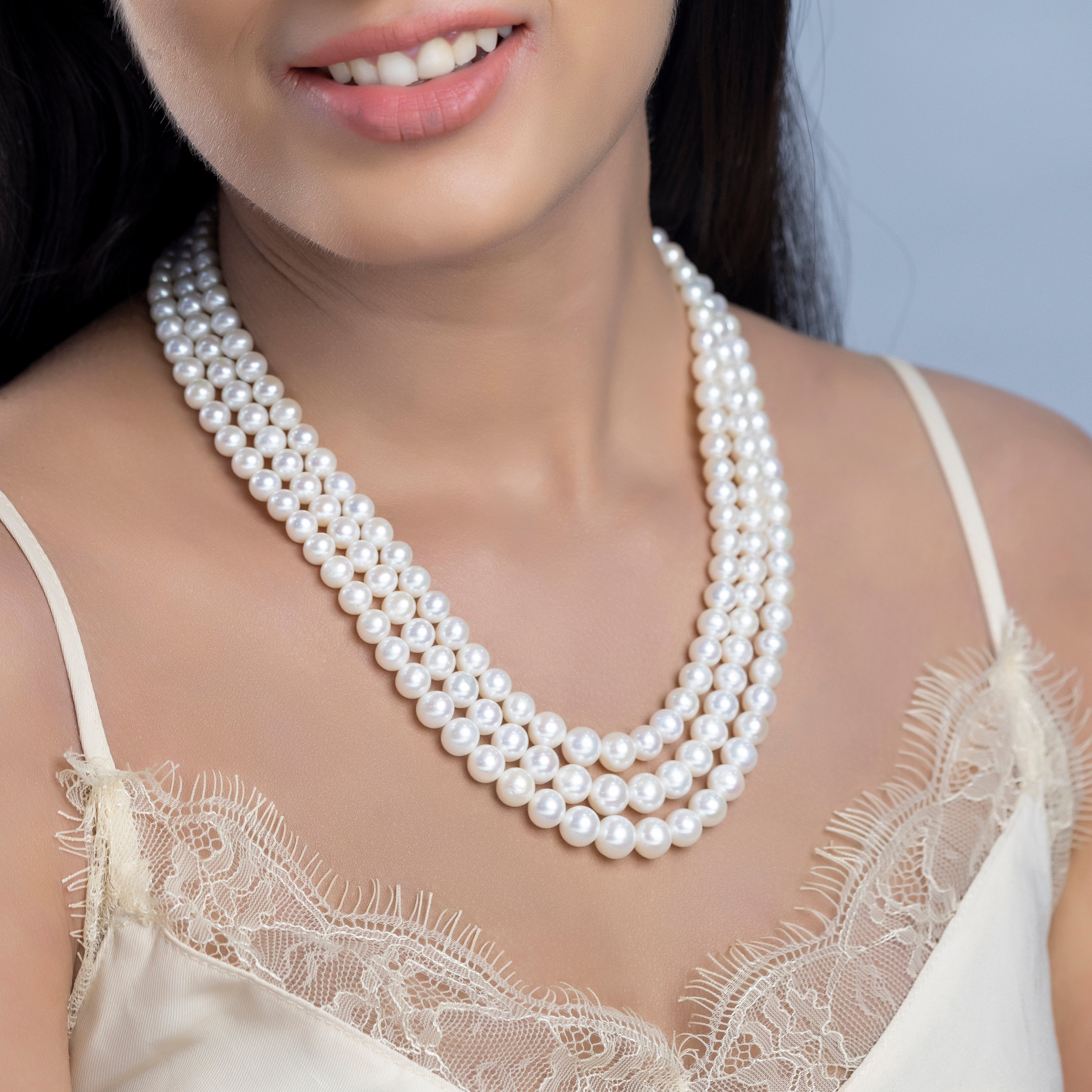 Bridal Radiance Triple-Strand White Freshwater Pearl Necklace