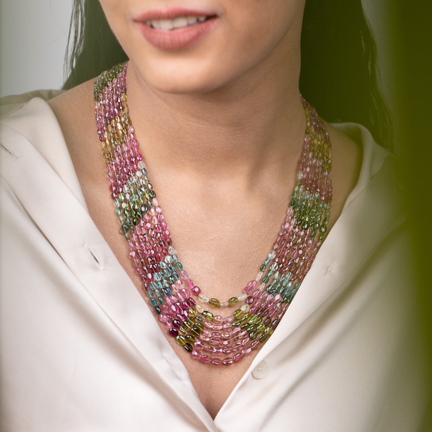 Tourmaline Kaleidoscope: Multicolor 7-Line Gemstone Necklace