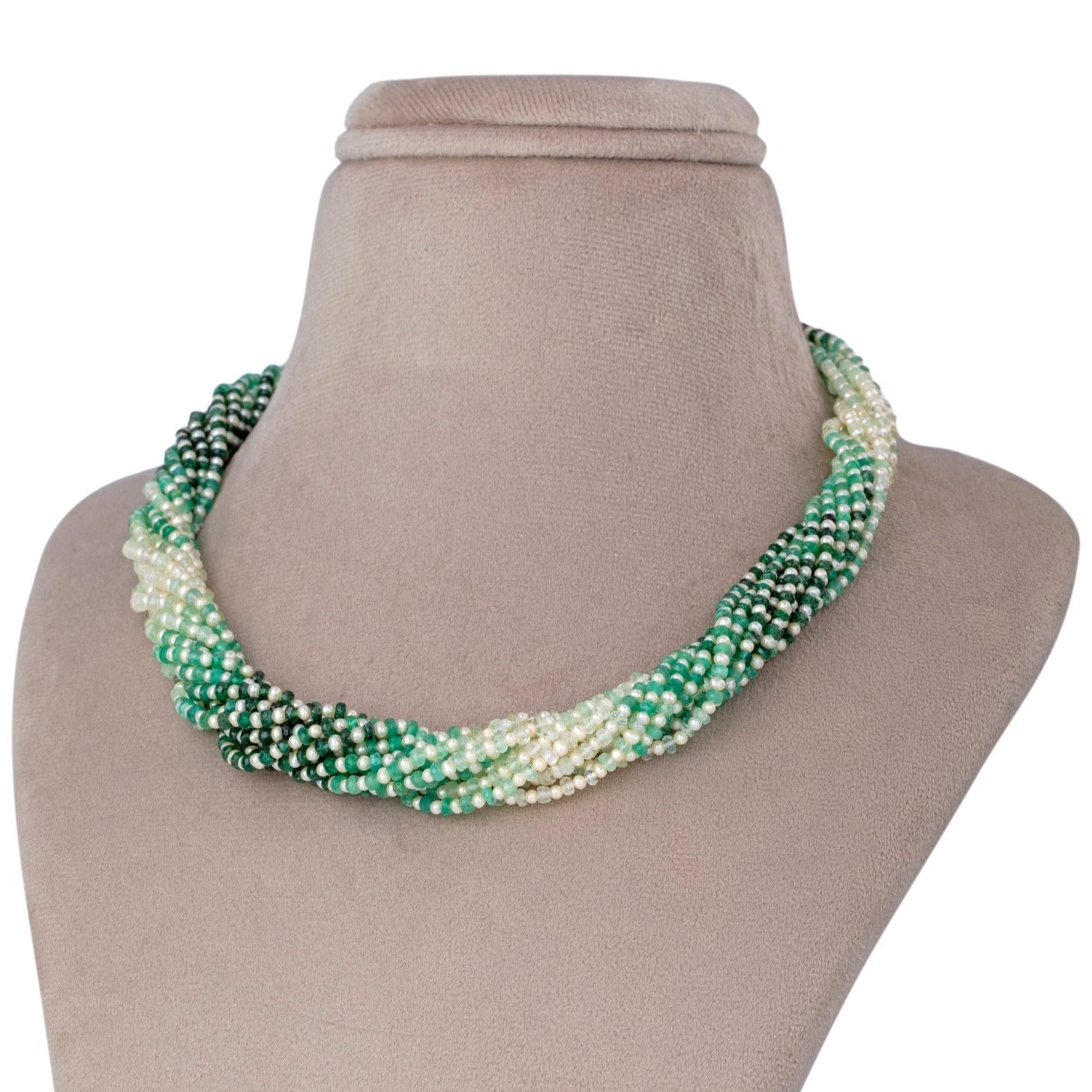 Garden of Pearls: Twisted Emerald and Pearl Necklace