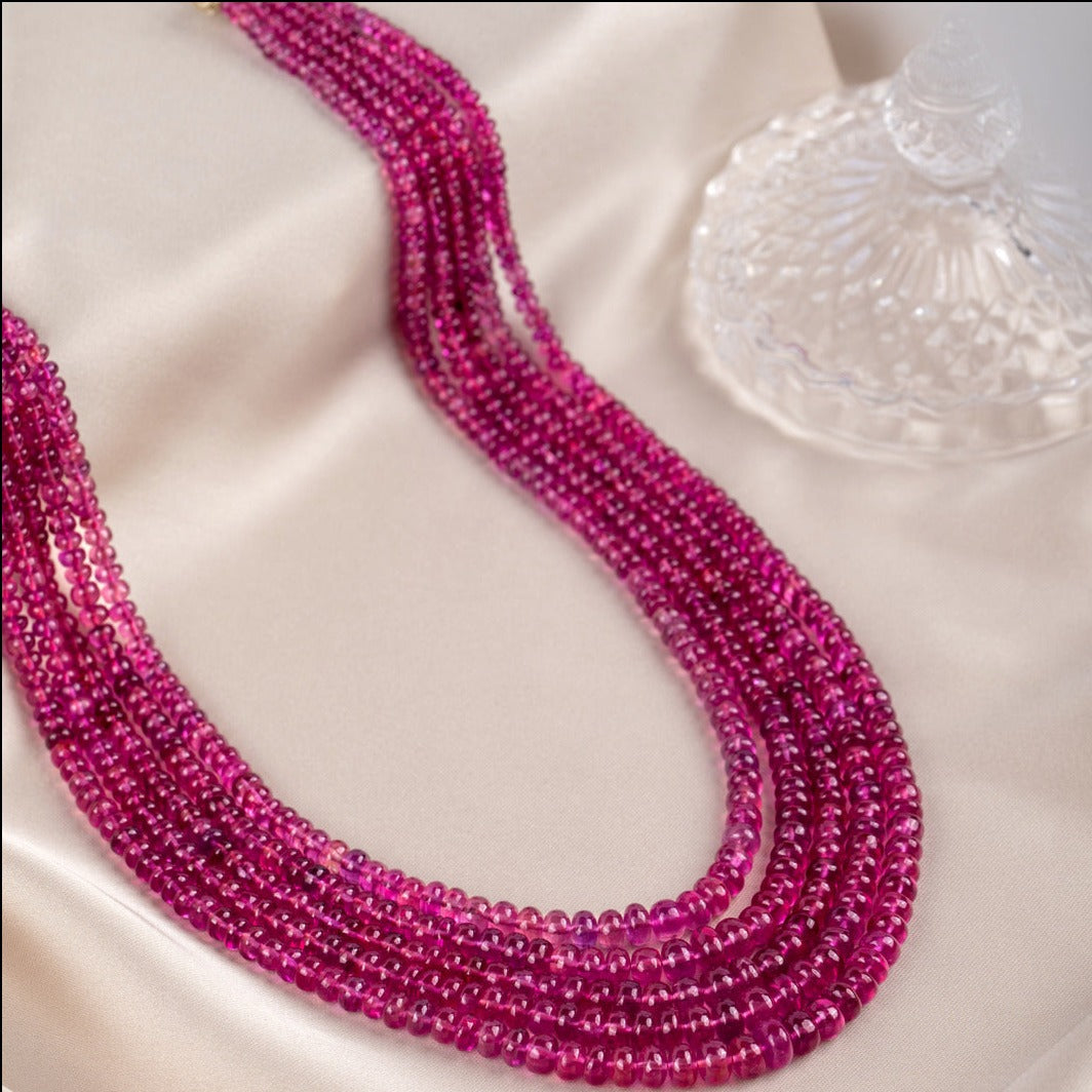 Dazzling Ruby Delight: Five-Line round cut Gem Necklace