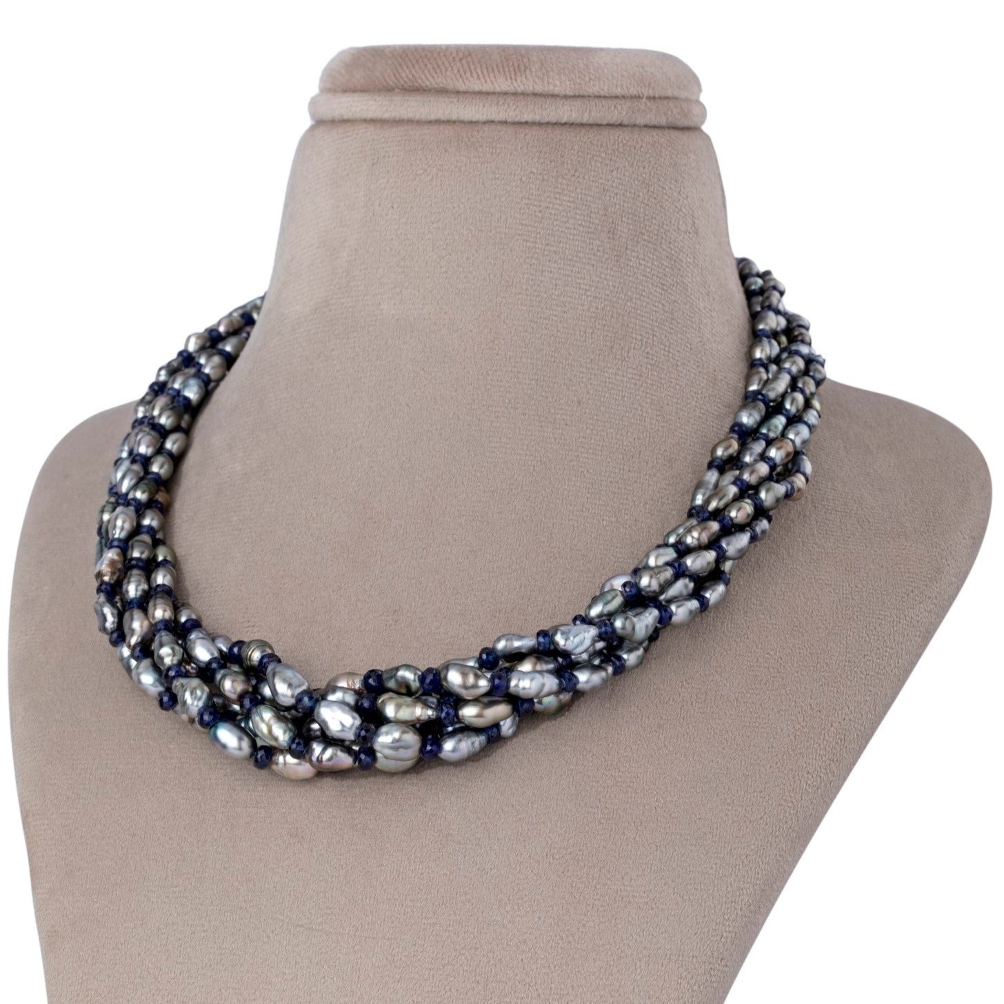 Mystic Noir: Random-Shaped Black Keshi Pearl Twisted Necklace