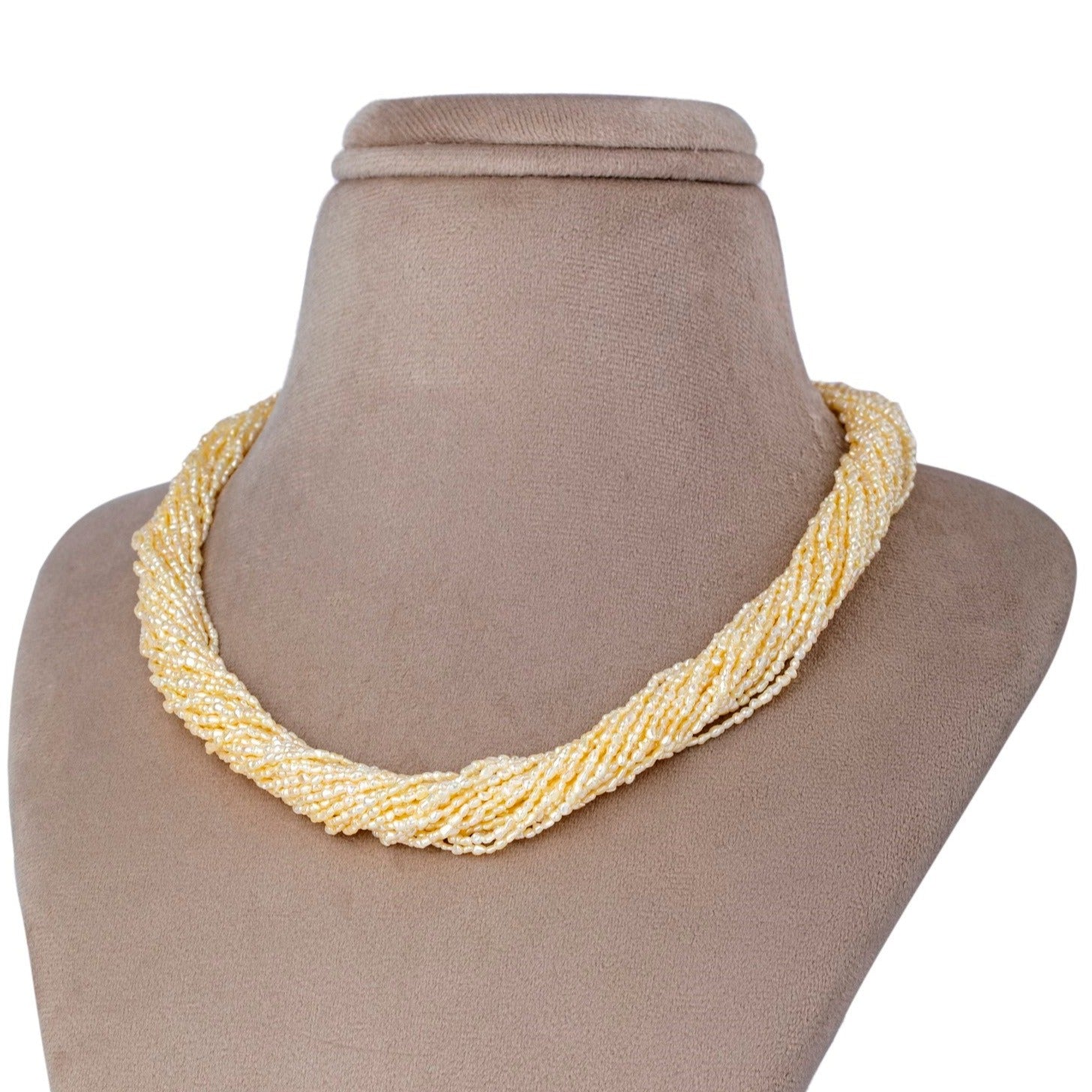 Serenity Twist: Golden Rice Keshi Pearl Necklace with Organic Appeal