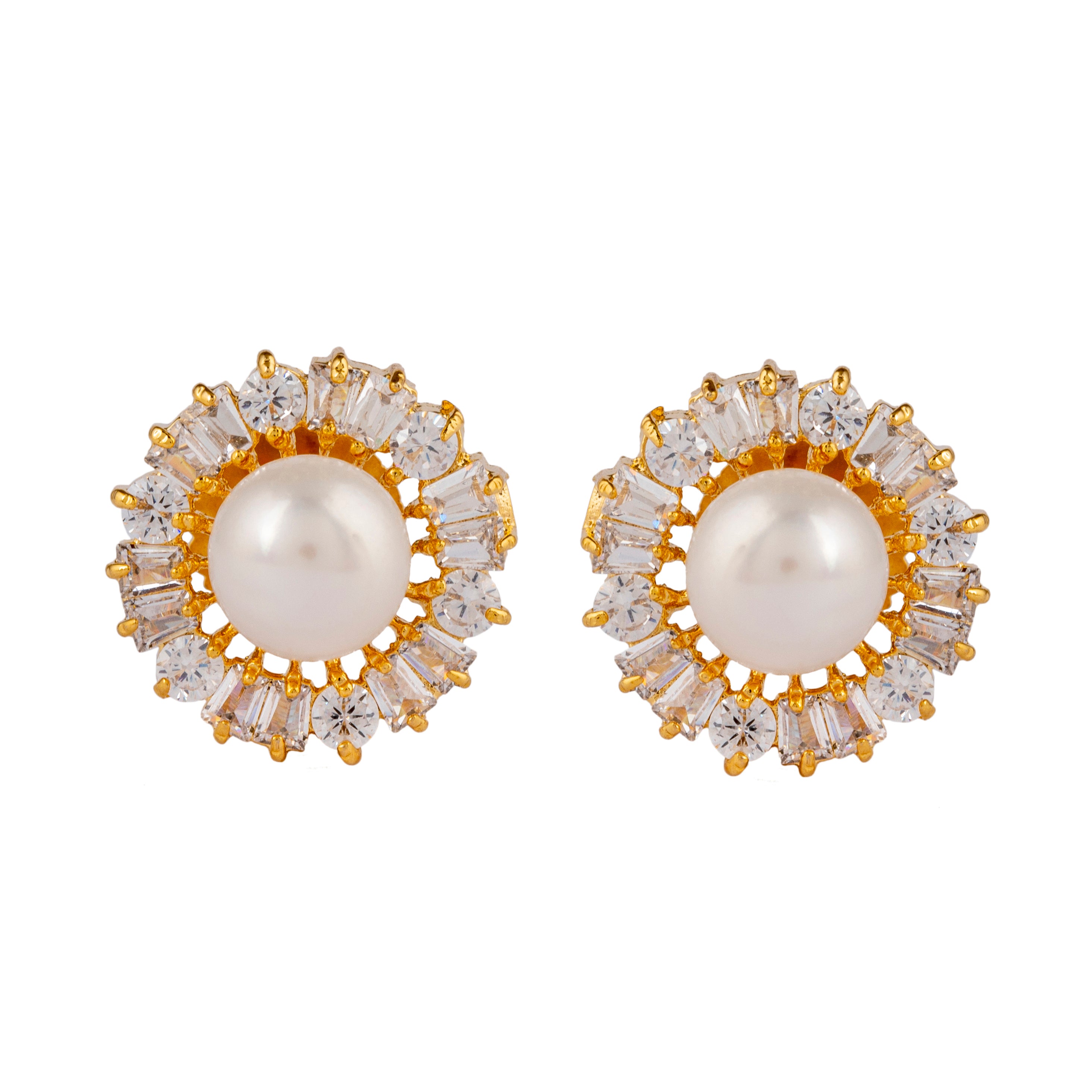 Glistening CZ and Pearl Stud Earrings