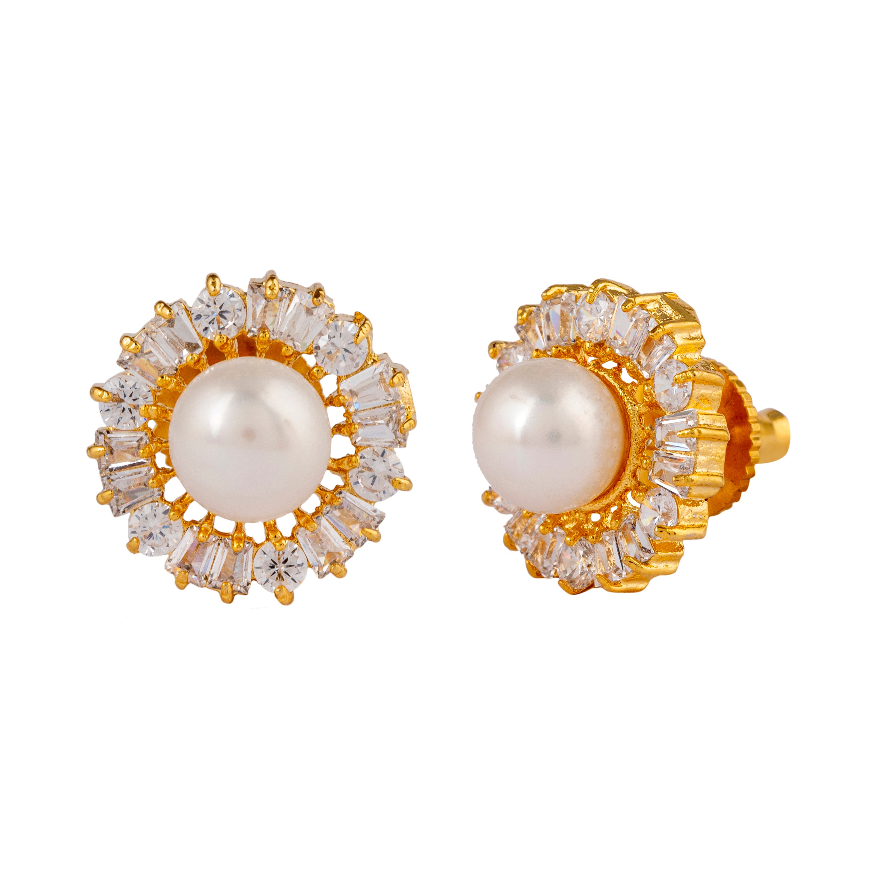 Glistening CZ and Pearl Stud Earrings