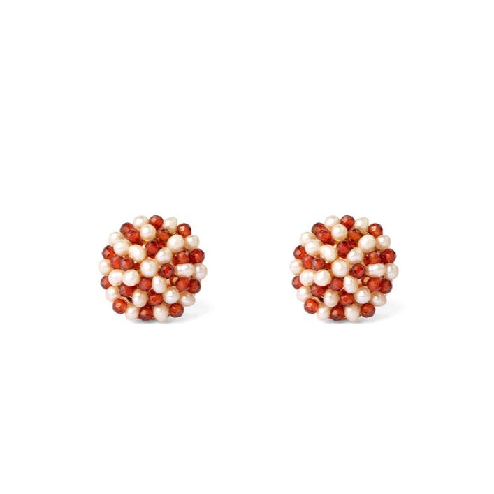 Whirling red Pearl Circle Studs