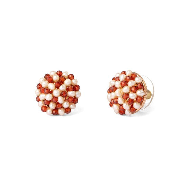 Whirling red Pearl Circle Studs